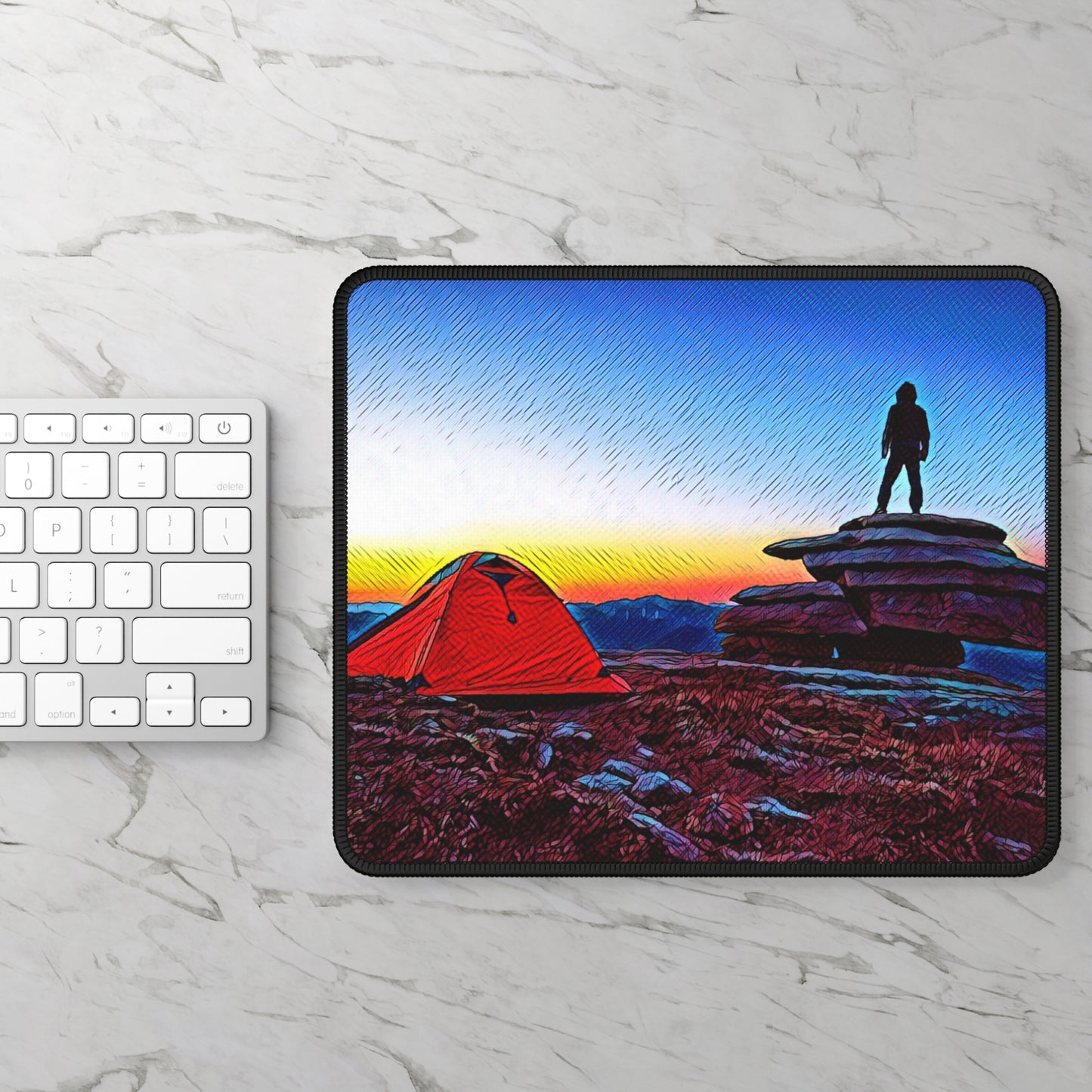 Summit Moment Mouse Pad – Sunset Tent & Mountain View for Hikers
