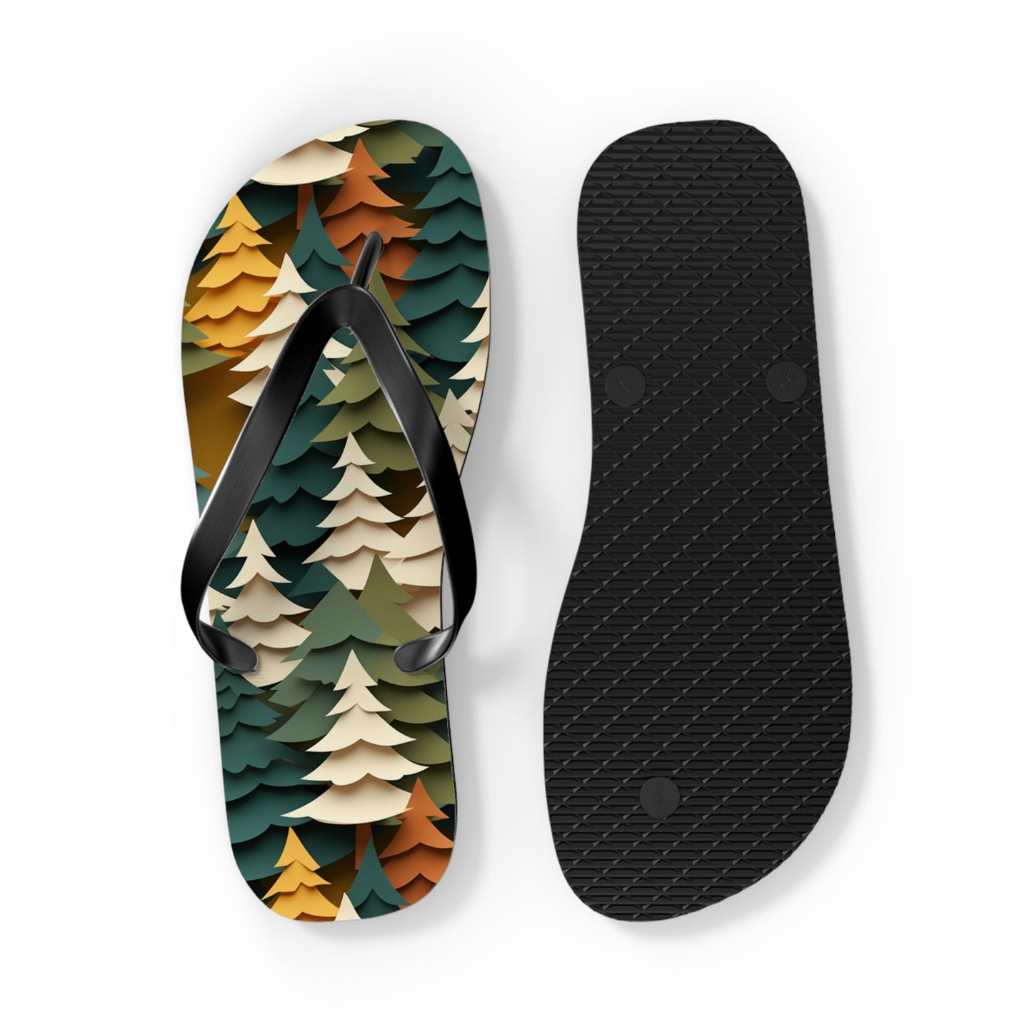 Fall Forest Flip Flops – Paper-Cut Tree Print Summer Sandals