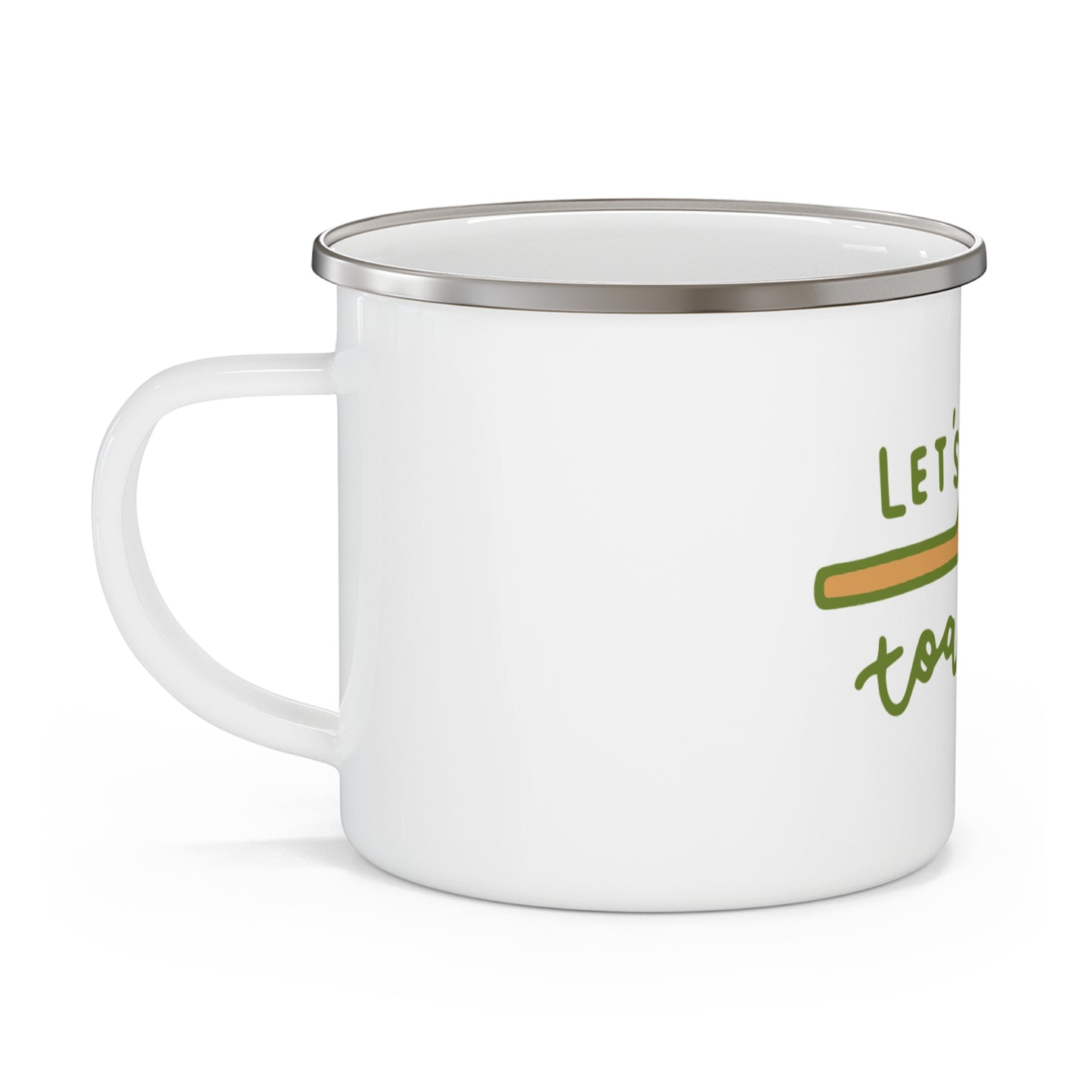 "Let’s Get Toasted" Enamel Camping Mug – Marshmallow Stick Design, 12oz