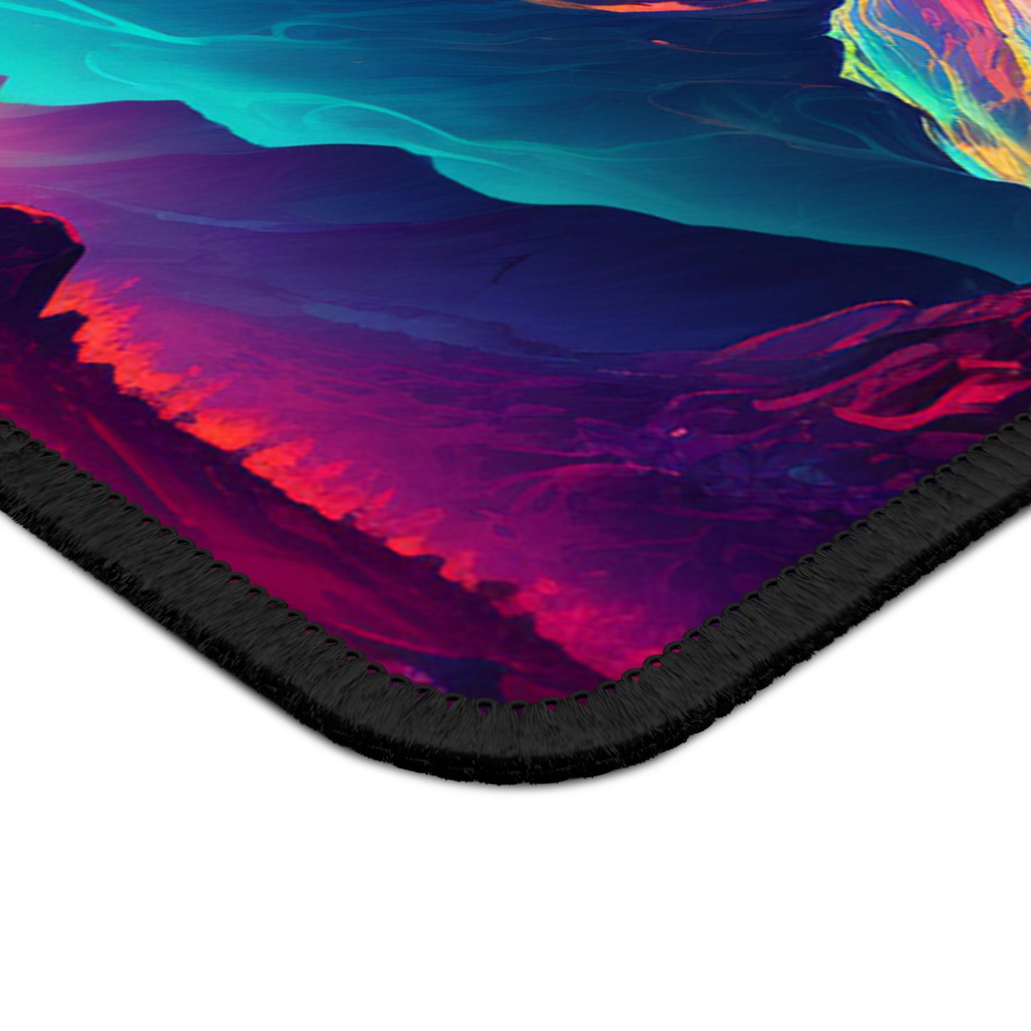 Neon Fantasy Mountain Mouse Pad – Surreal Peakscape for Creators
