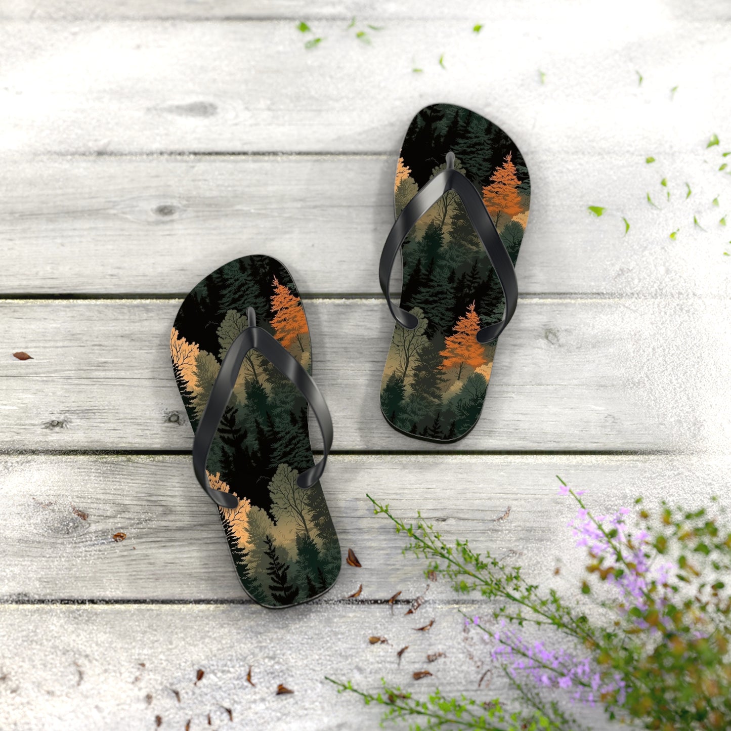 Forest Flip Flops – Comfortable Summer Sandals with Autumn Tree Design