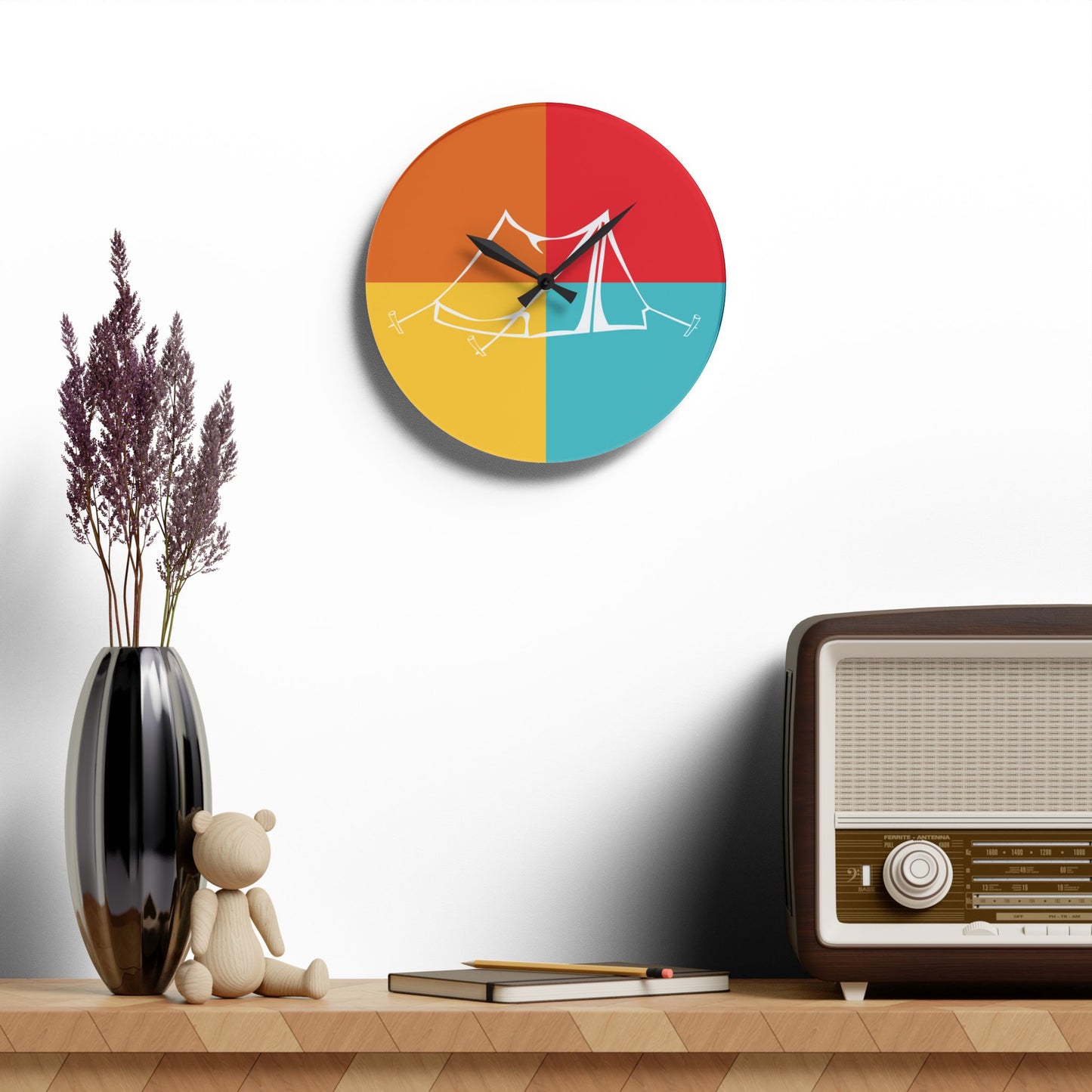 Retro Tent Wall Clock – Minimalist Outdoor-Inspired Decor