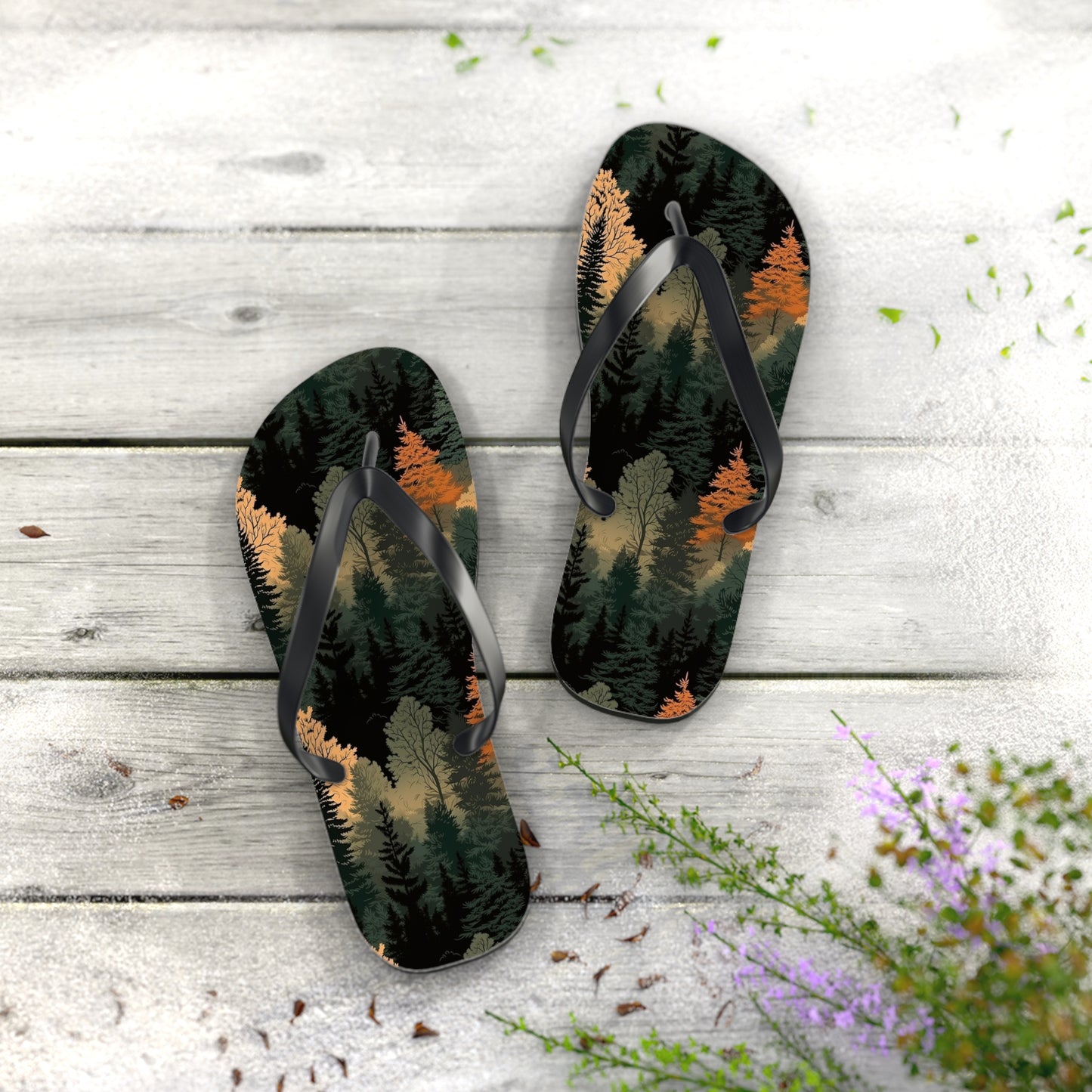 Forest Flip Flops – Comfortable Summer Sandals with Autumn Tree Design