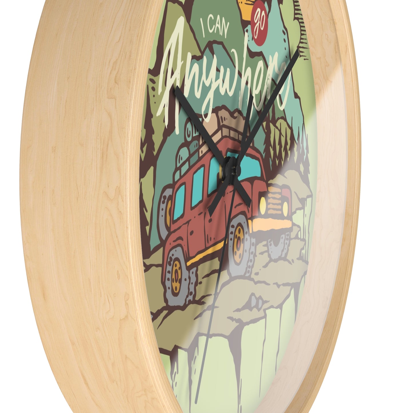 Adventure wall clock – side view -wood frame, black hands