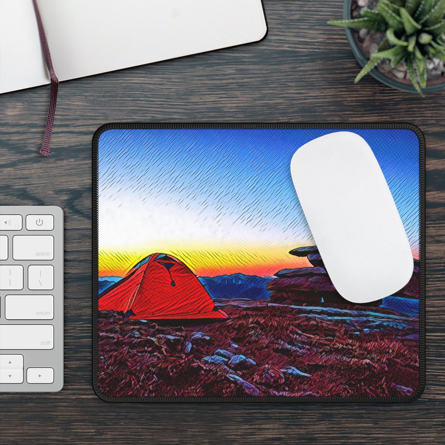 Summit Moment Mouse Pad – Sunset Tent & Mountain View for Hikers