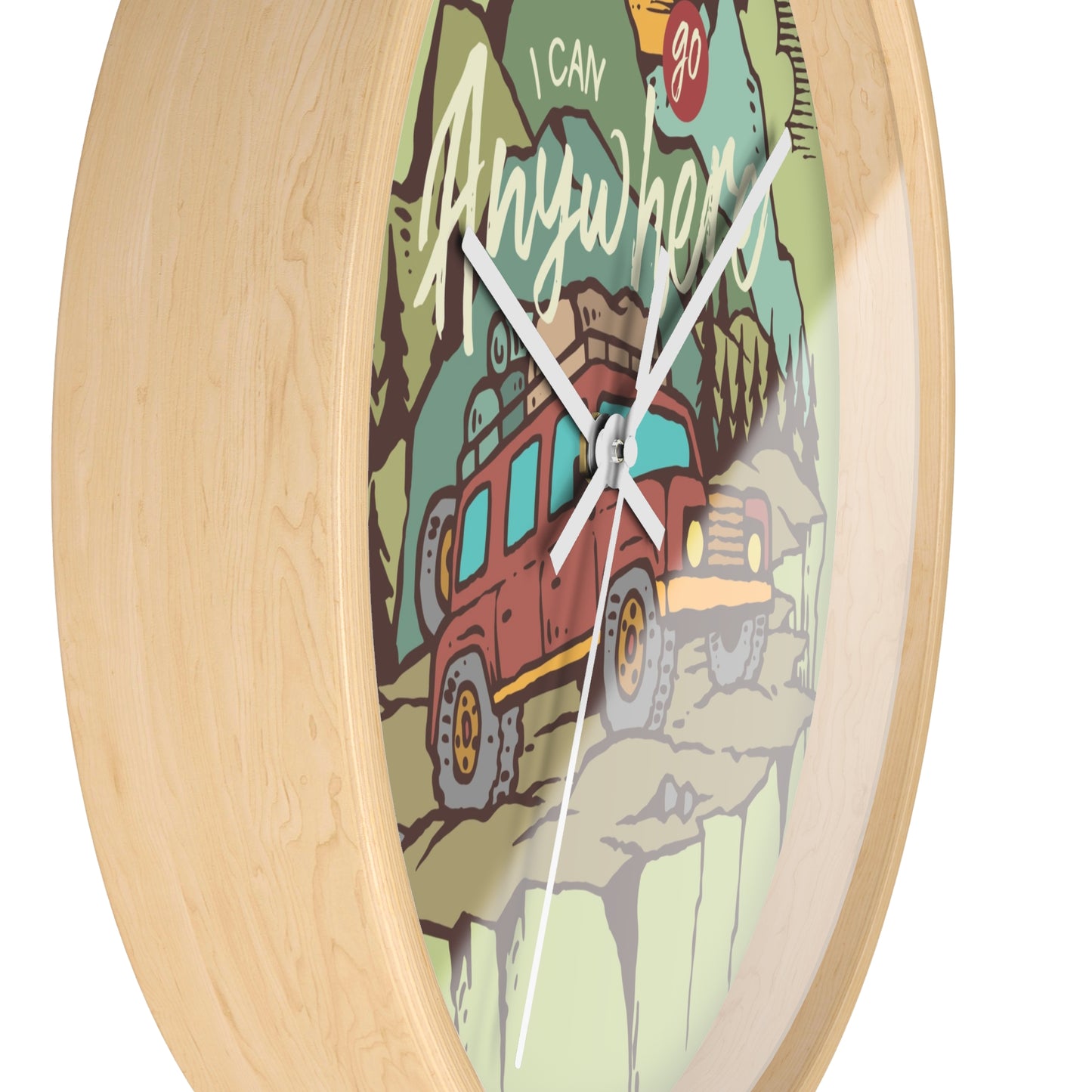 I Can Go Anywhere Adventure Wall Clock – Mountain RV Camping, Silent, Wooden Frame