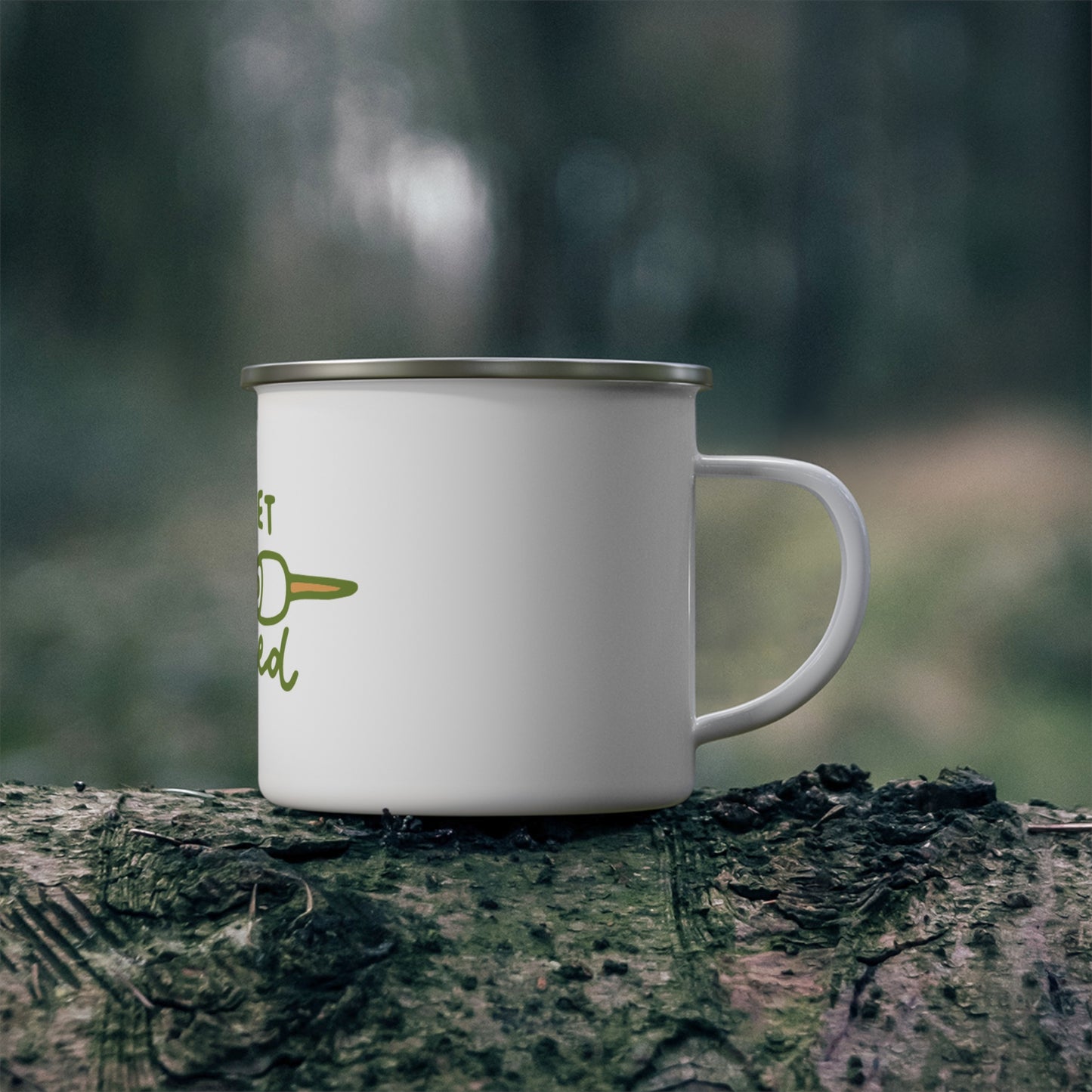"Let’s Get Toasted" Enamel Camping Mug – Marshmallow Stick Design, 12oz