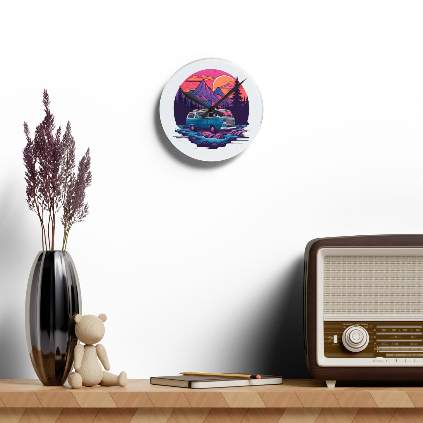 Van Life Adventure Wall Clock – Retro Travel Art for Free Spirits