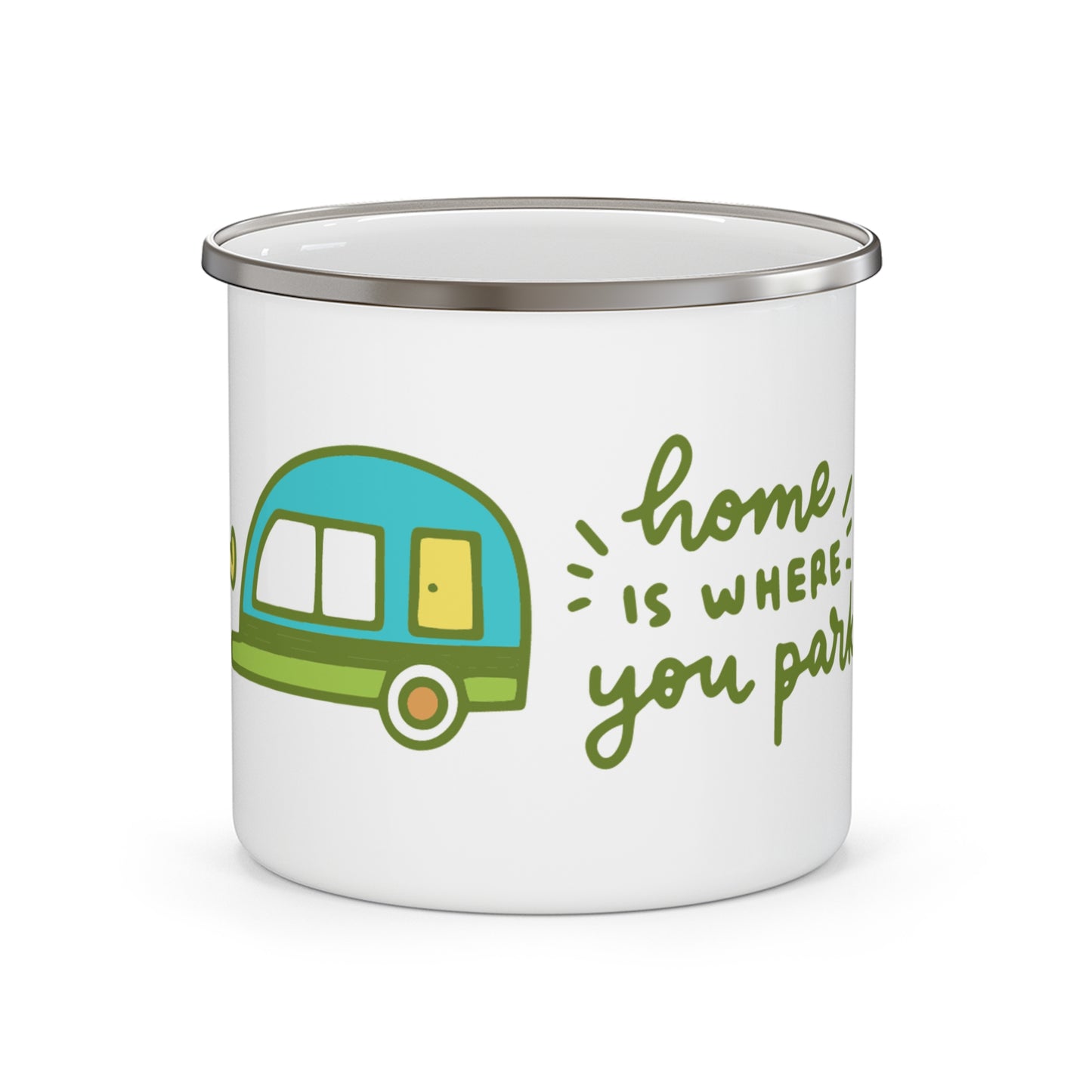 Home Is Where You Park It Enamel Mug – 12oz Stainless Steel Camping Coffee Cup