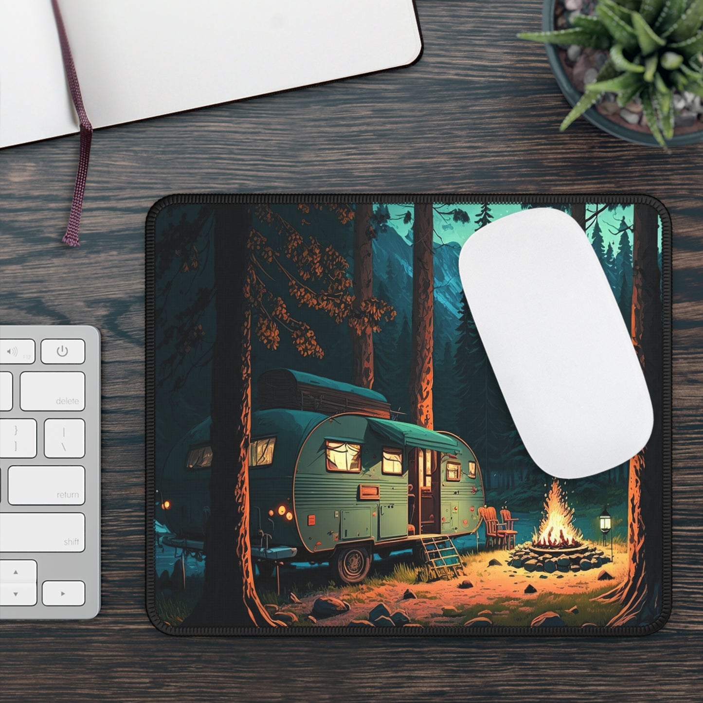 Forest Camper Mouse Pad – Cozy RV Scene for Van Life & Nature Fans