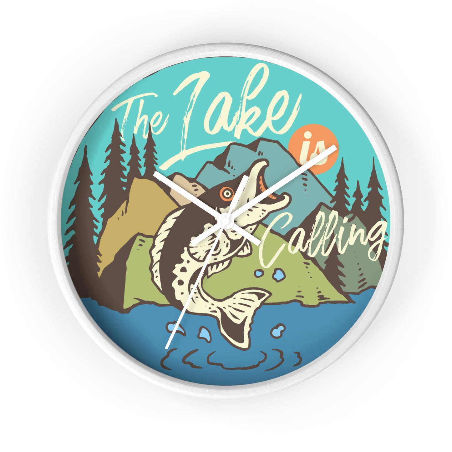 The Lake Is Calling – Fishing by the River Wall Clock, Silent, Wooden Frame