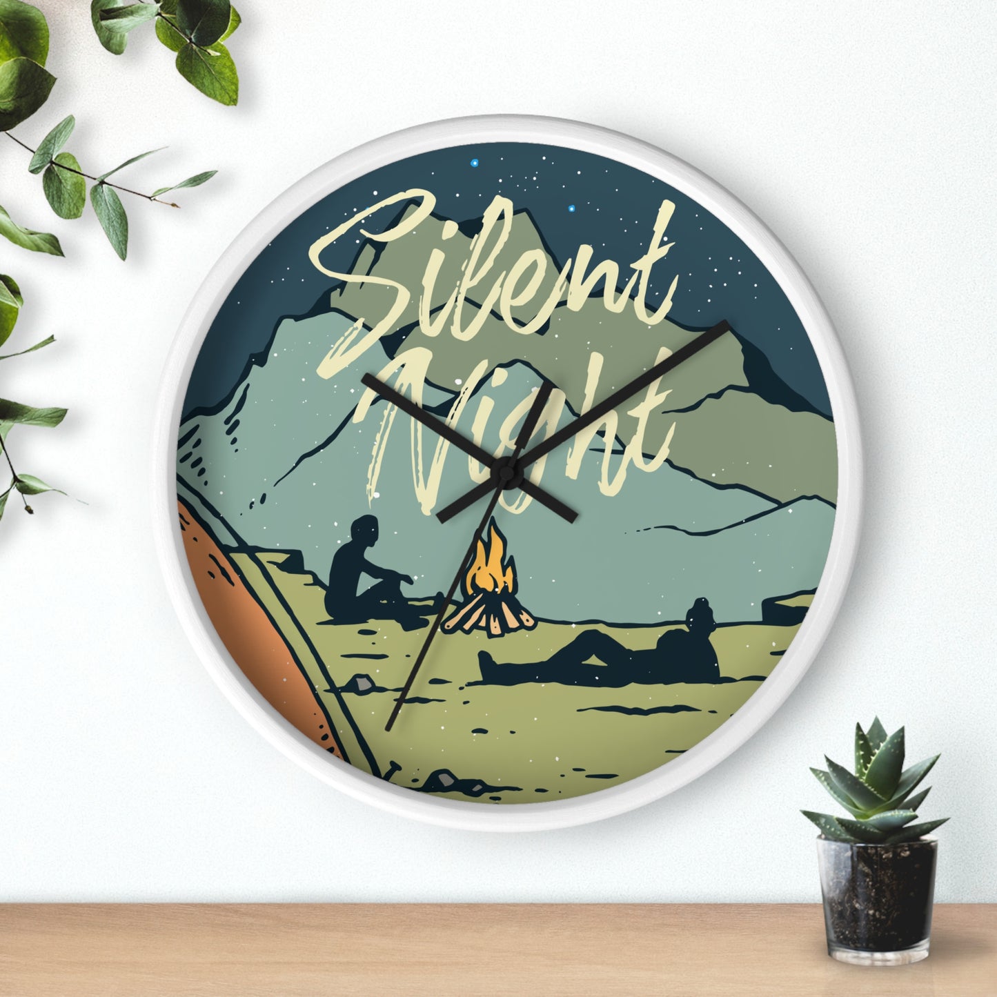 Camping wall clock hanging on wall