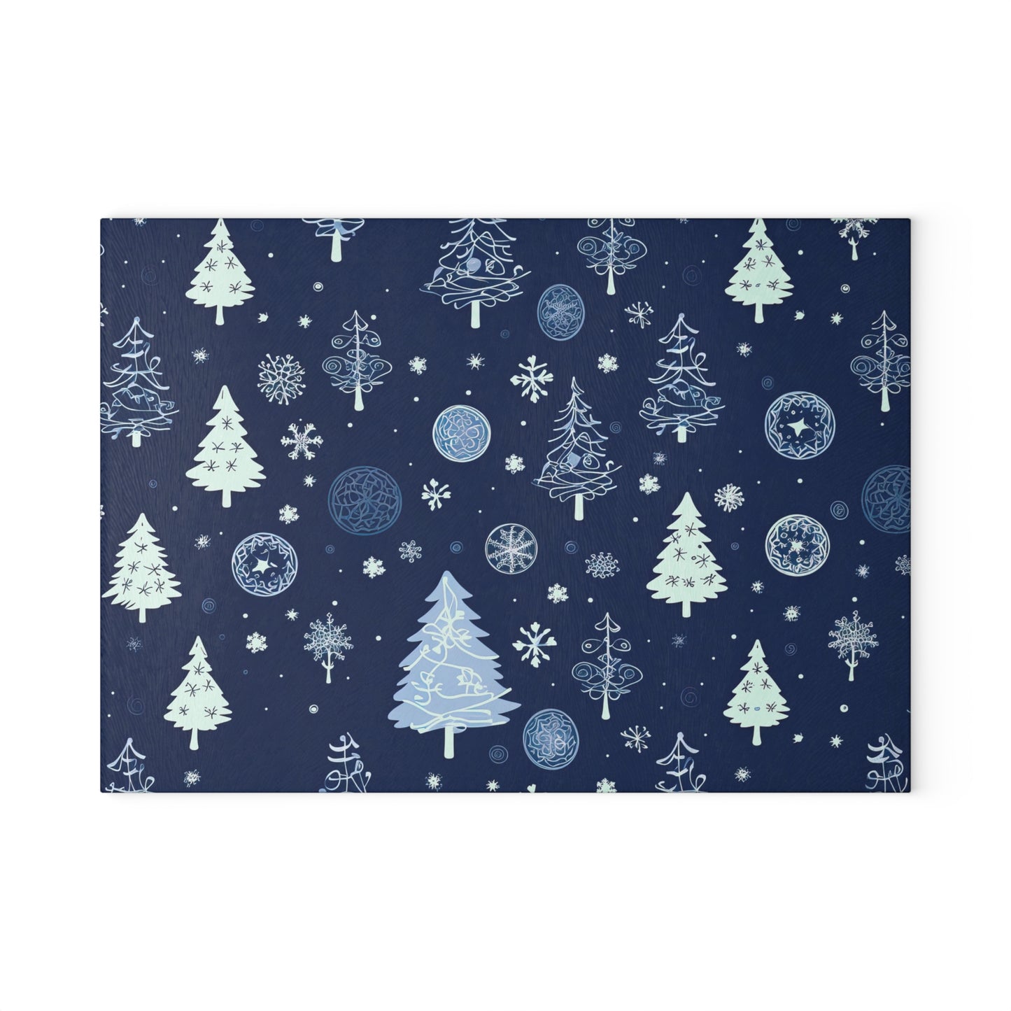Holiday Glass Cutting Board – Winter Tree & Snowflake Design (2 Sizes)