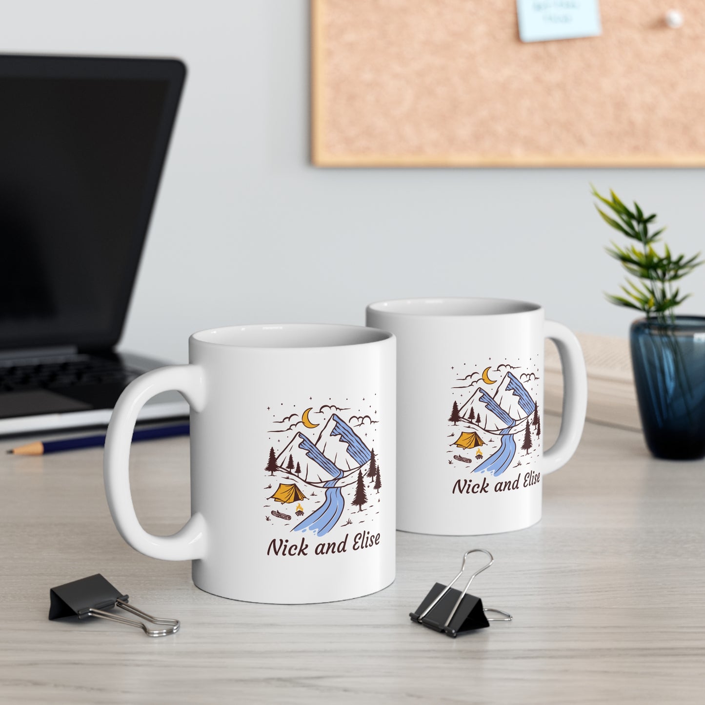 Couples Camping Mug – Mountain & Tent Design