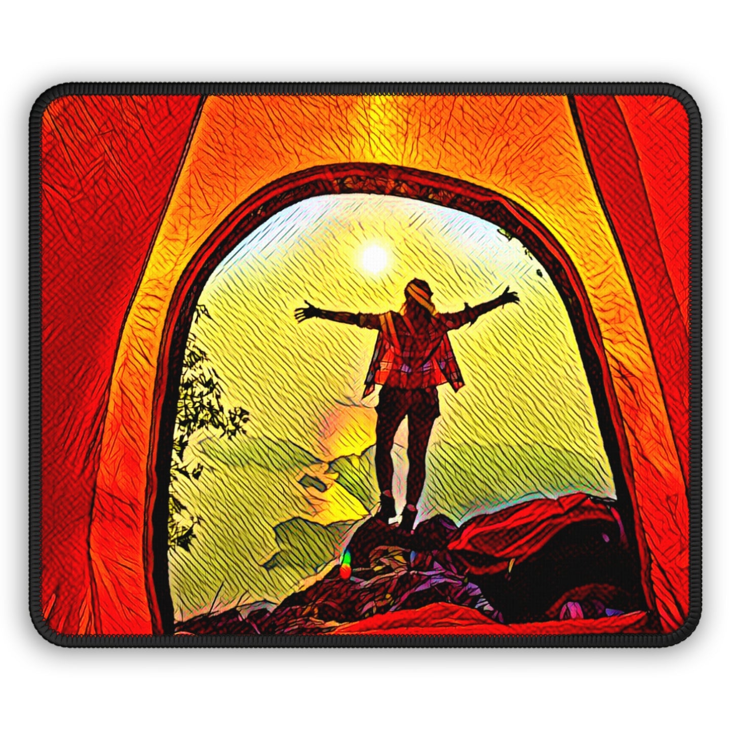 Sunrise Freedom Mouse Pad – Inspiring Tent View for Outdoor Spirits