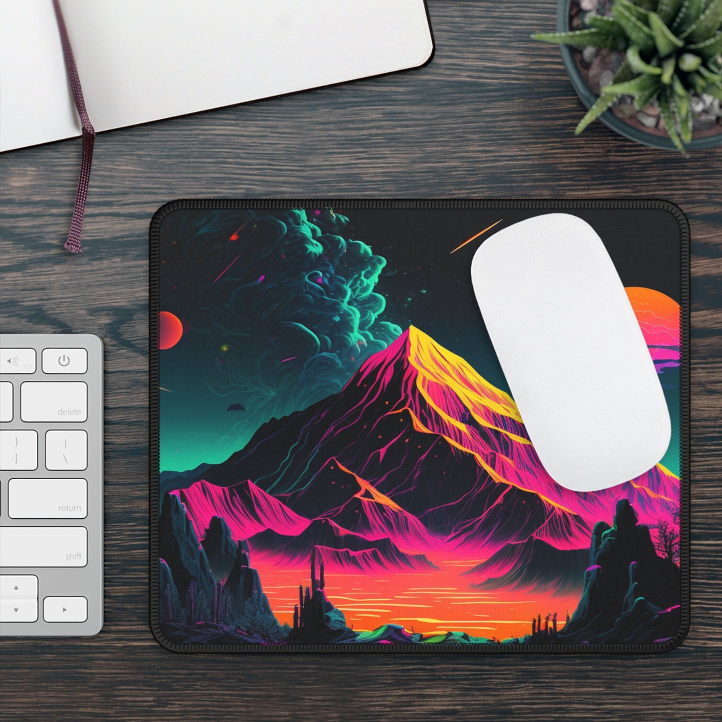 Neon Mountain Mouse Pad – Futuristic Landscape for Nature & Sci-Fi Fans