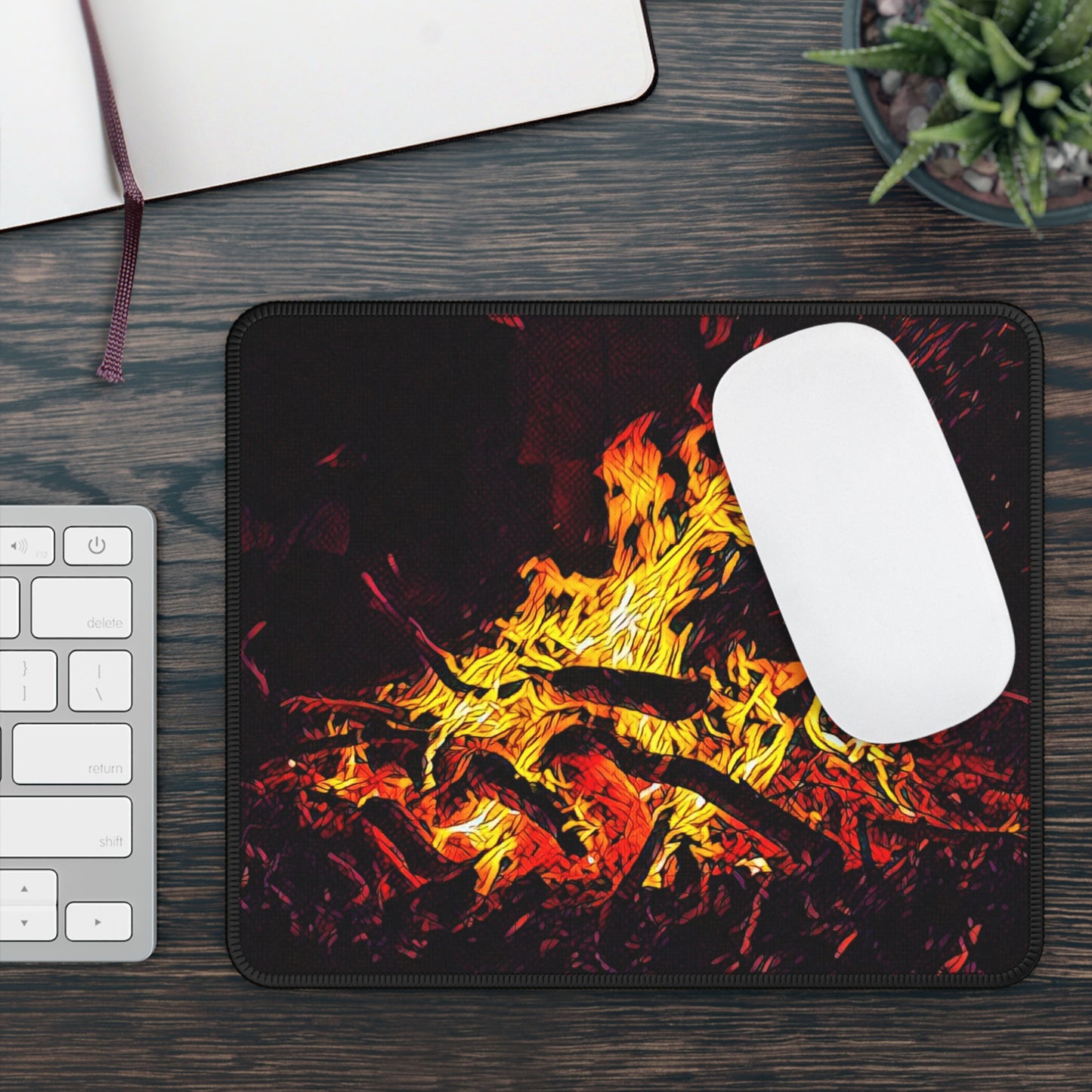 Night Bonfire Mouse Pad – Campfire Sparks in the Dark