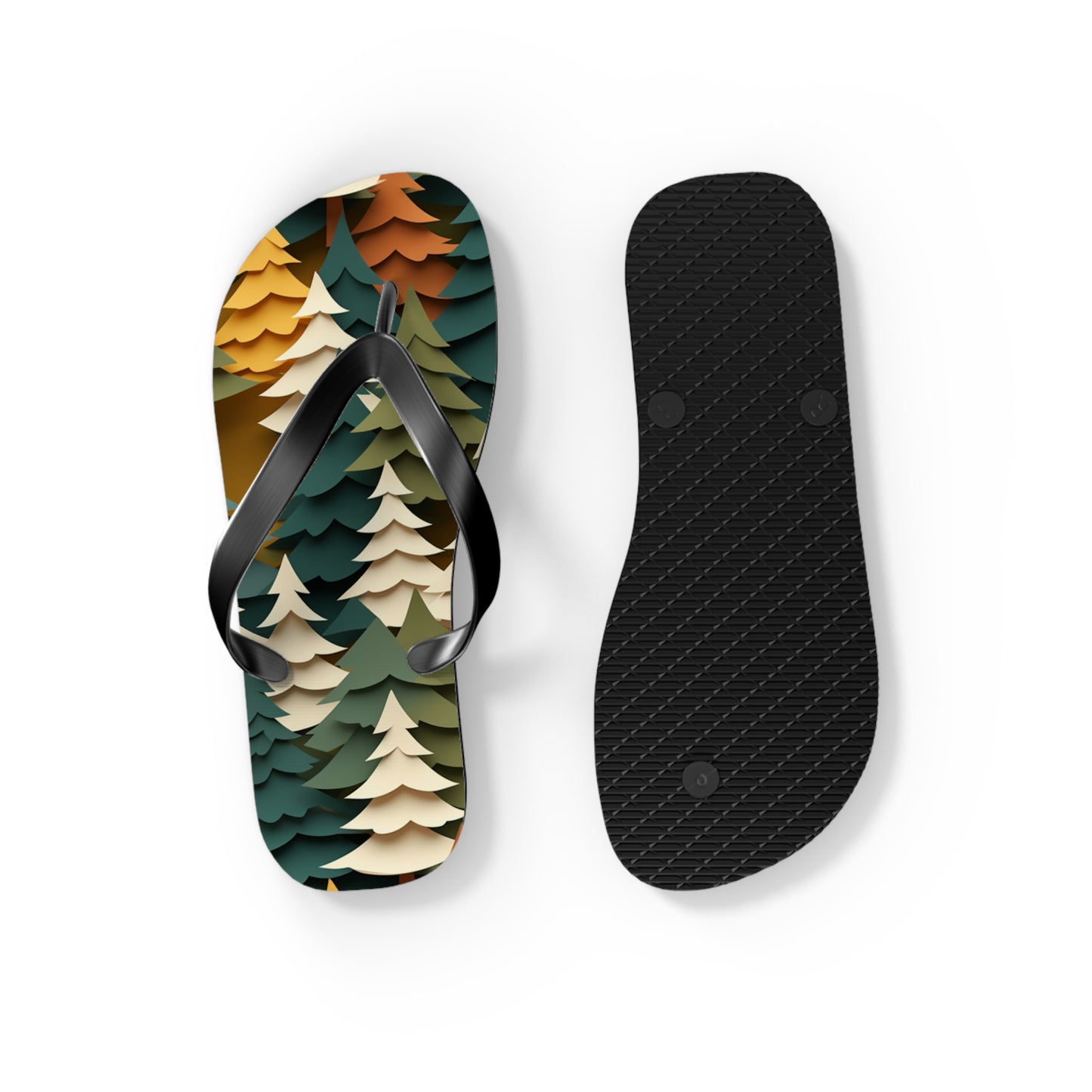 Fall Forest Flip Flops – Paper-Cut Tree Print Summer Sandals
