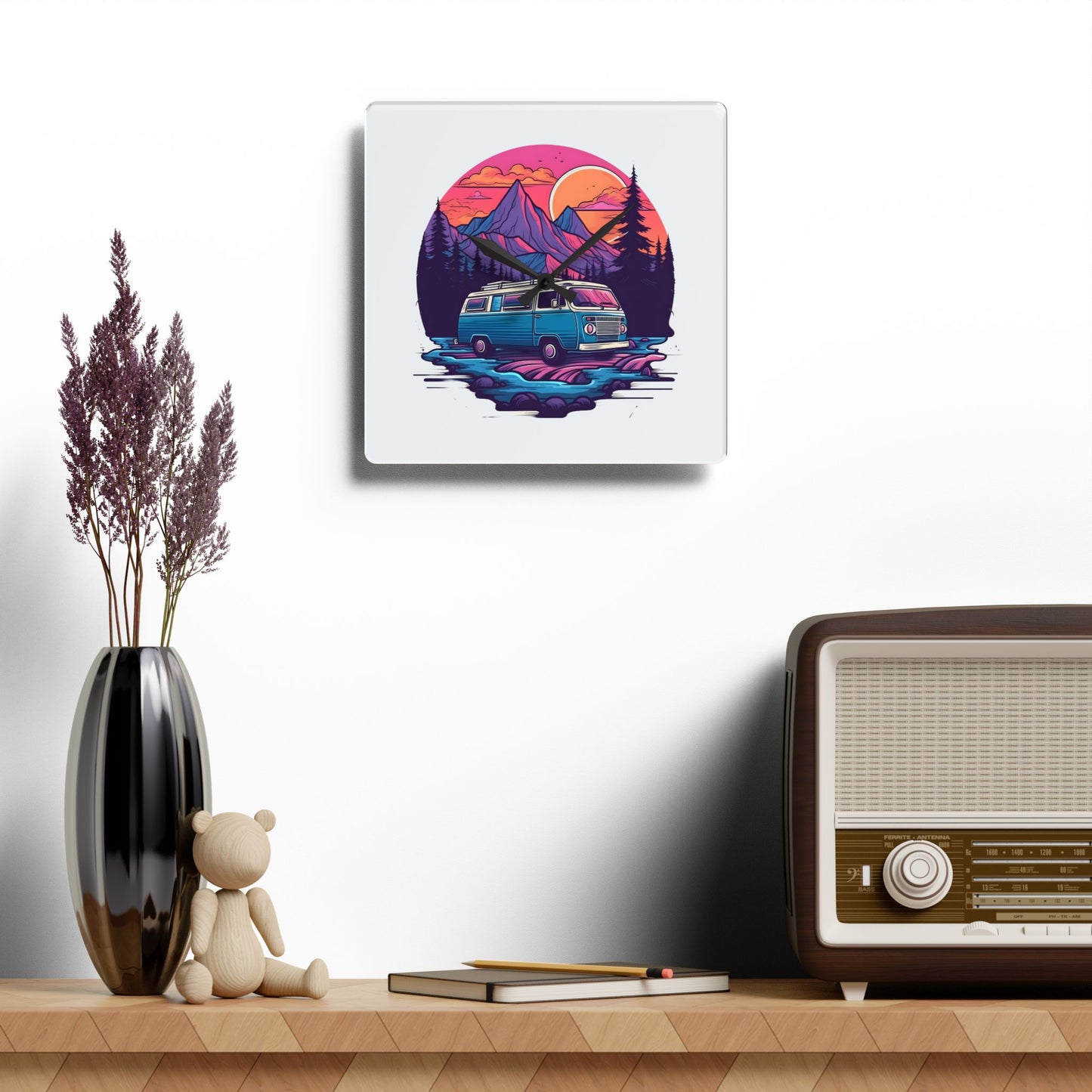 Van Life Adventure Wall Clock – Retro Travel Art for Free Spirits