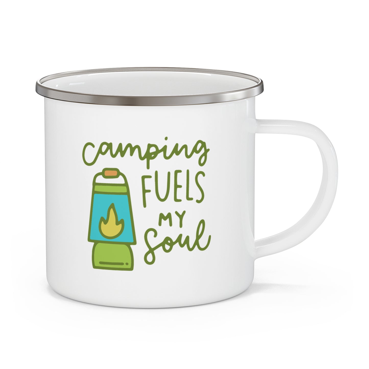 Camping Fuels My Soul Enamel Mug – Inspirational 12oz Cup for Outdoor Adventures