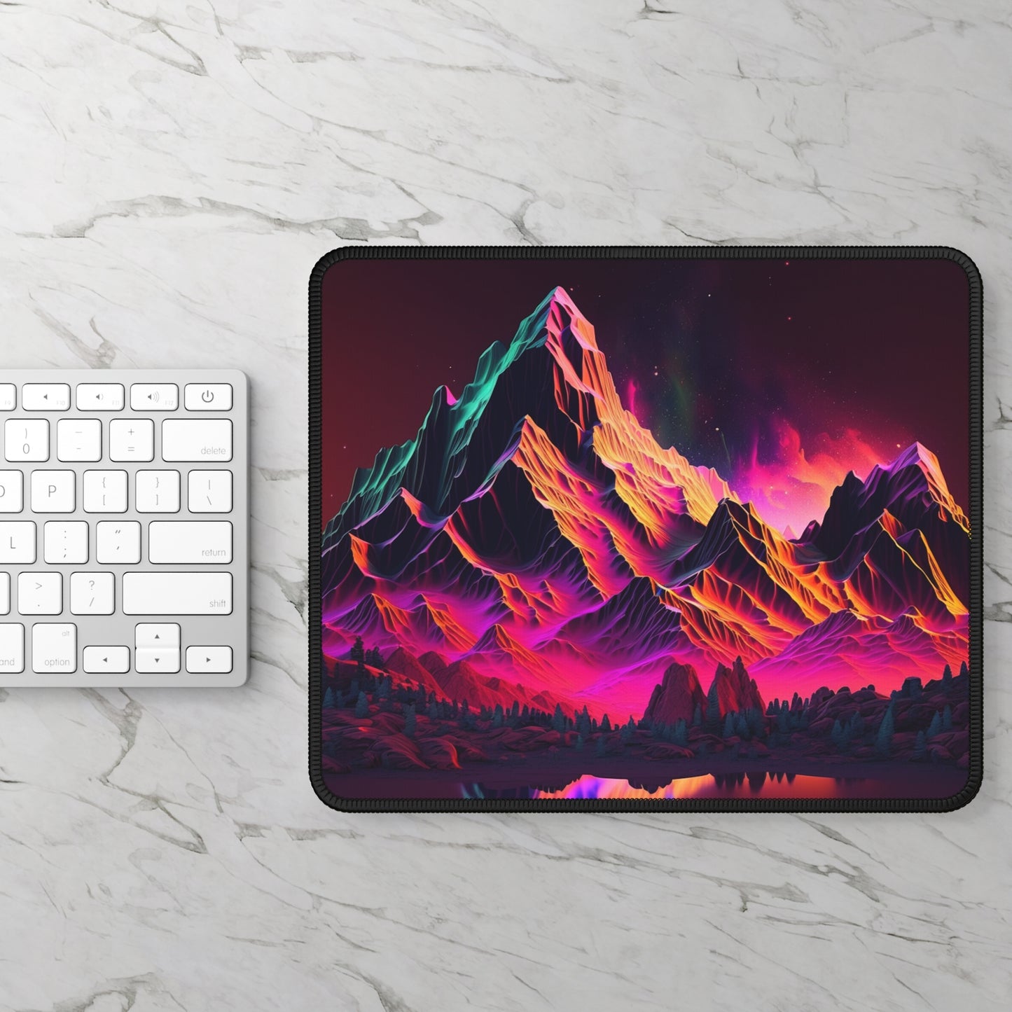 Luminous Peaks Mouse Pad – Neon Mountain Landscape for Gamers & Creators
