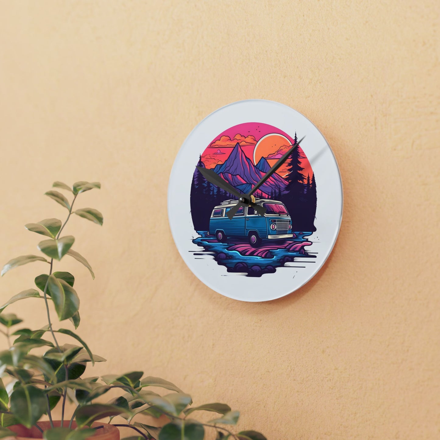 Van Life Adventure Wall Clock – Retro Travel Art for Free Spirits