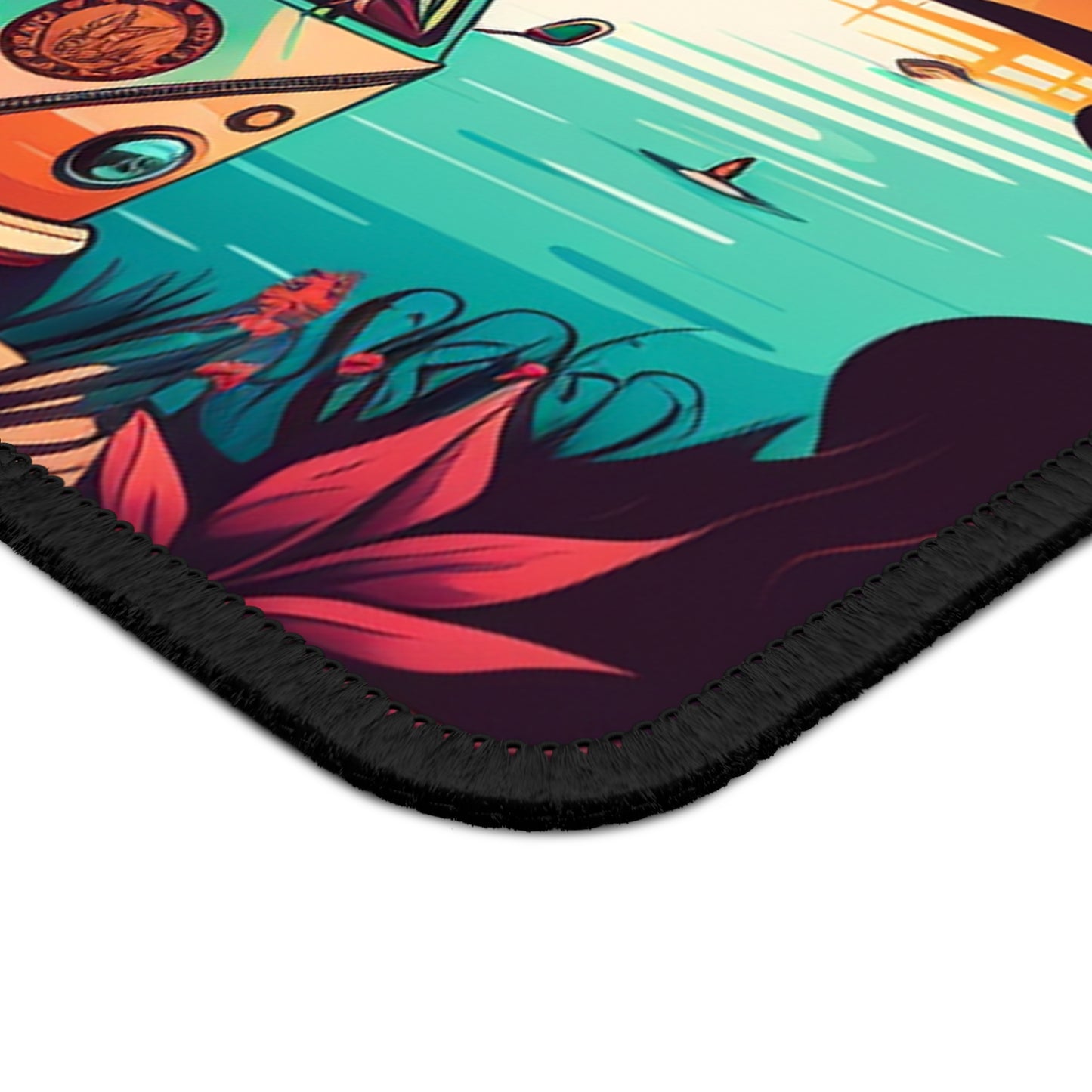 Retro Camper Mouse Pad – Lakefront Sunset Adventure Scene
