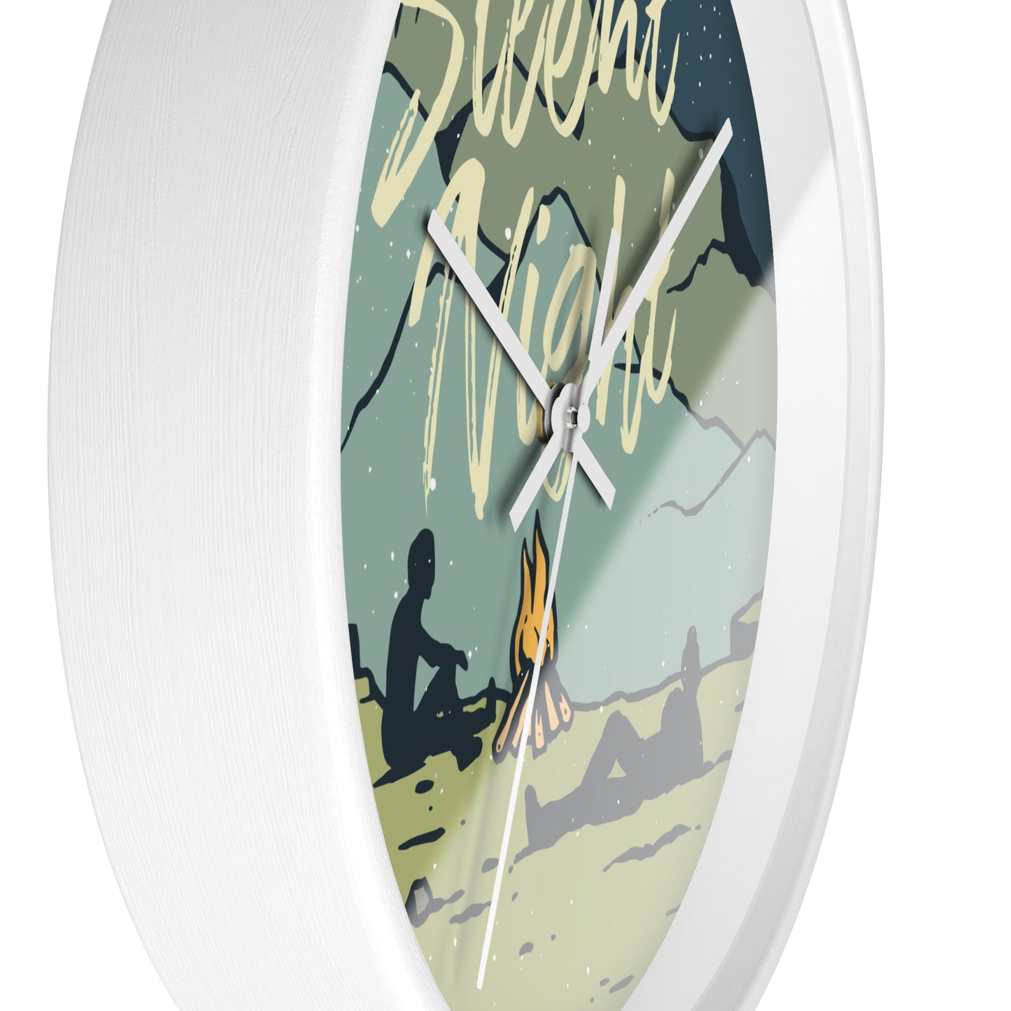Silent night camping wall clock close-up - side view