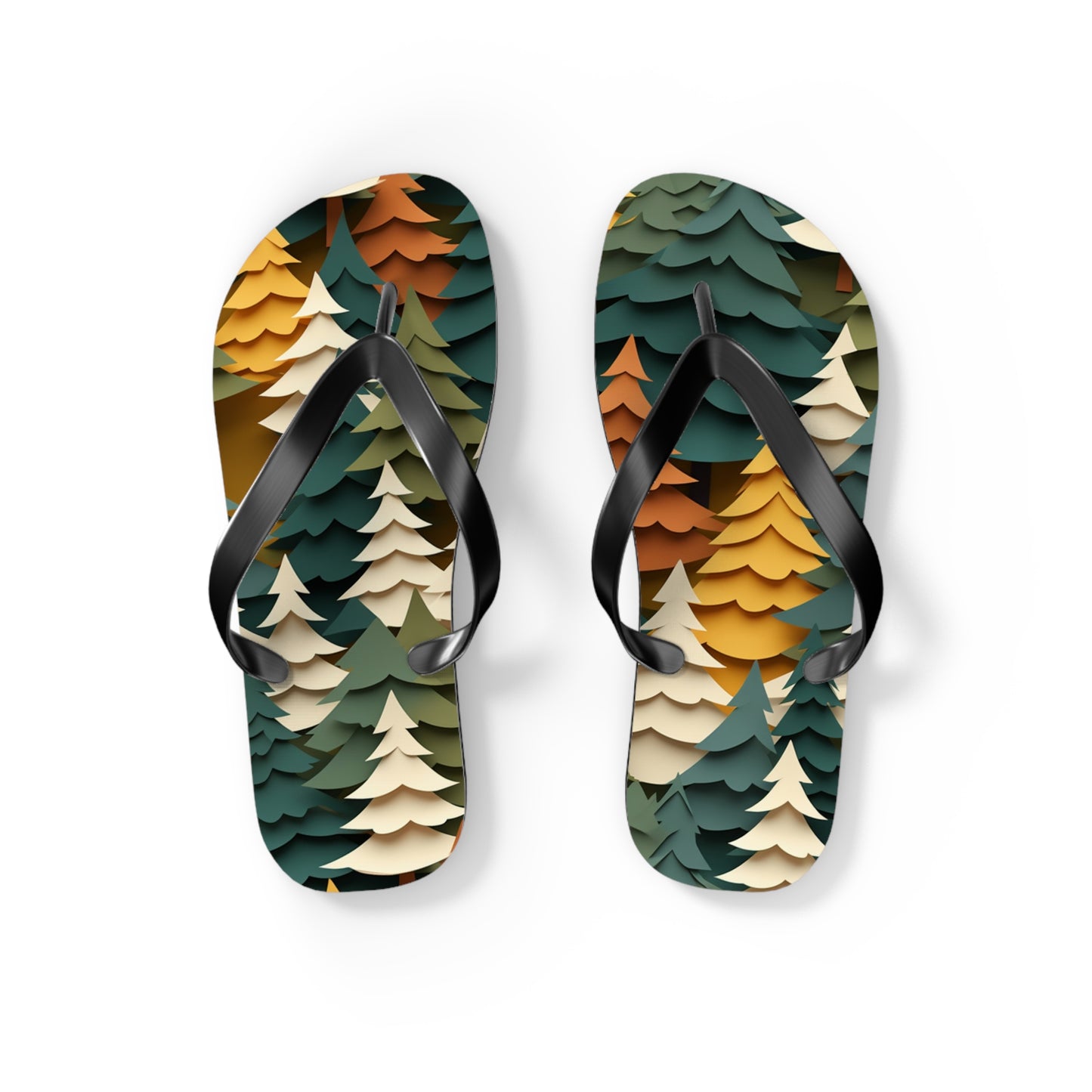 Fall Forest Flip Flops – Paper-Cut Tree Print Summer Sandals