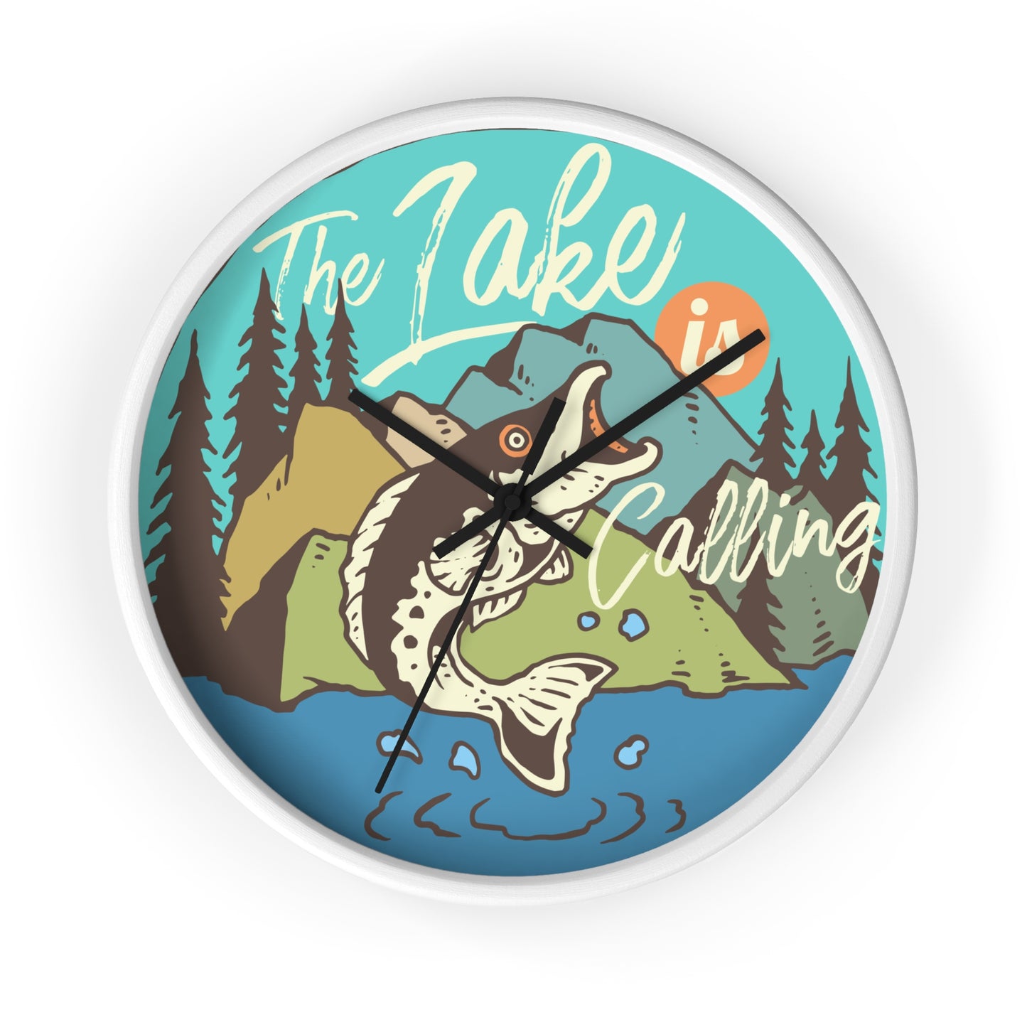 The Lake Is Calling – Fishing by the River Wall Clock, Silent, Wooden Frame