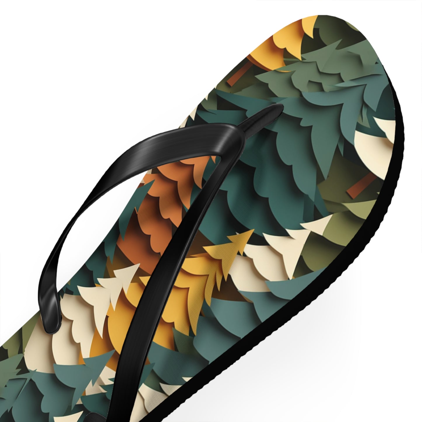 Fall Forest Flip Flops – Paper-Cut Tree Print Summer Sandals