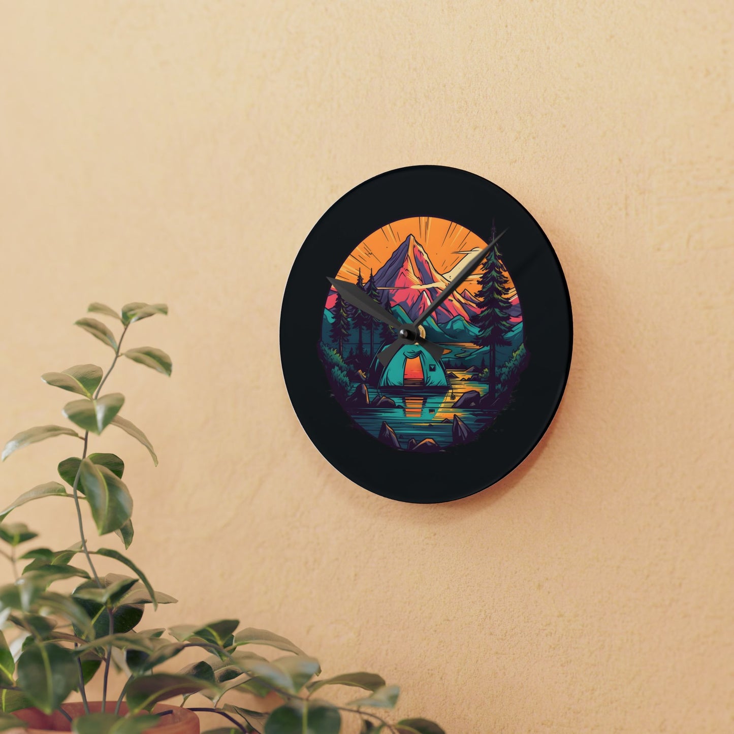 Sunrise Mountain Wall Clock – Vibrant Nature Art for Outdoor Lovers