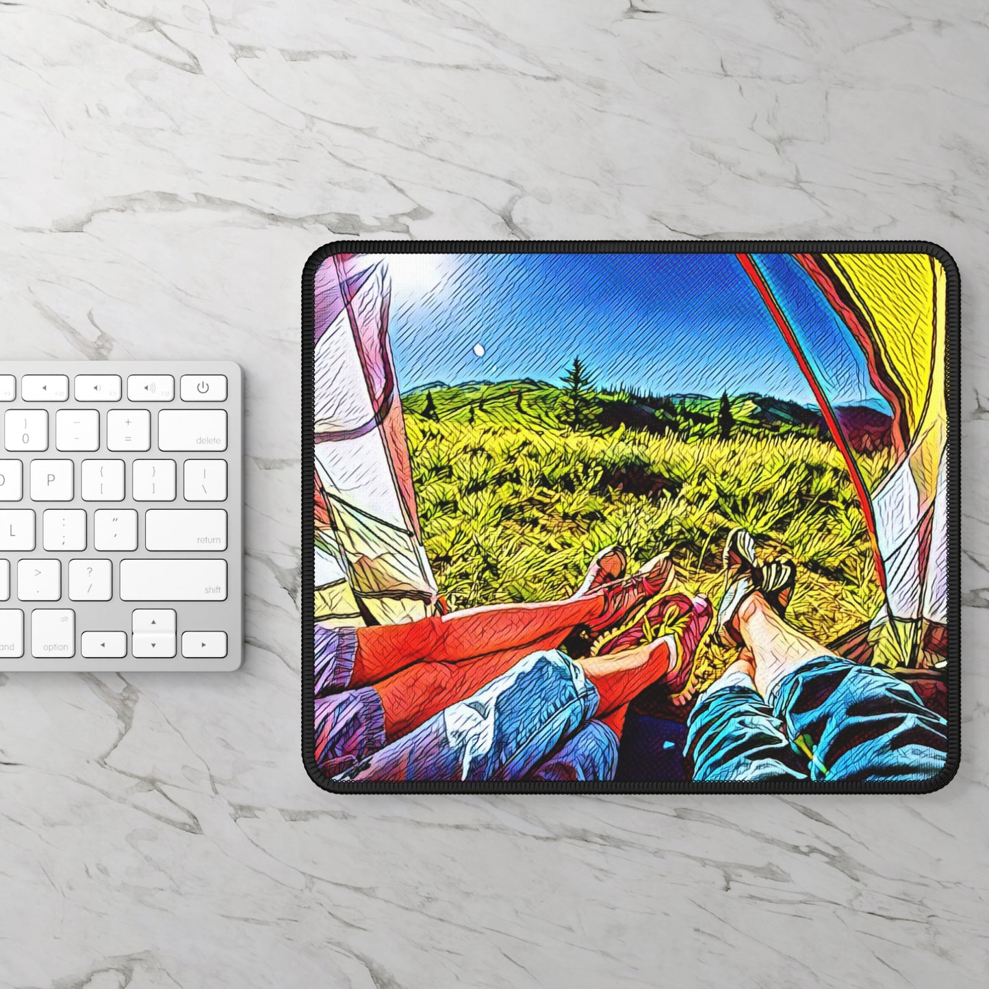 Tent View Mouse Pad – Summer Camping Relaxation Scene