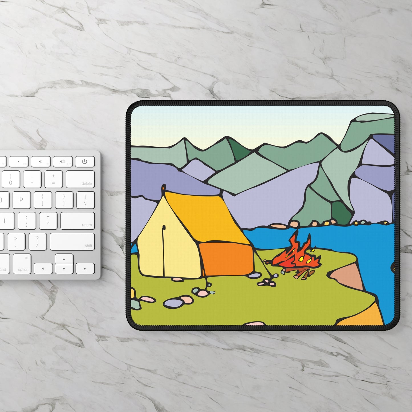 Minimalist Camp Scene Mouse Pad – Bright Nature Design for Outdoor Fans
