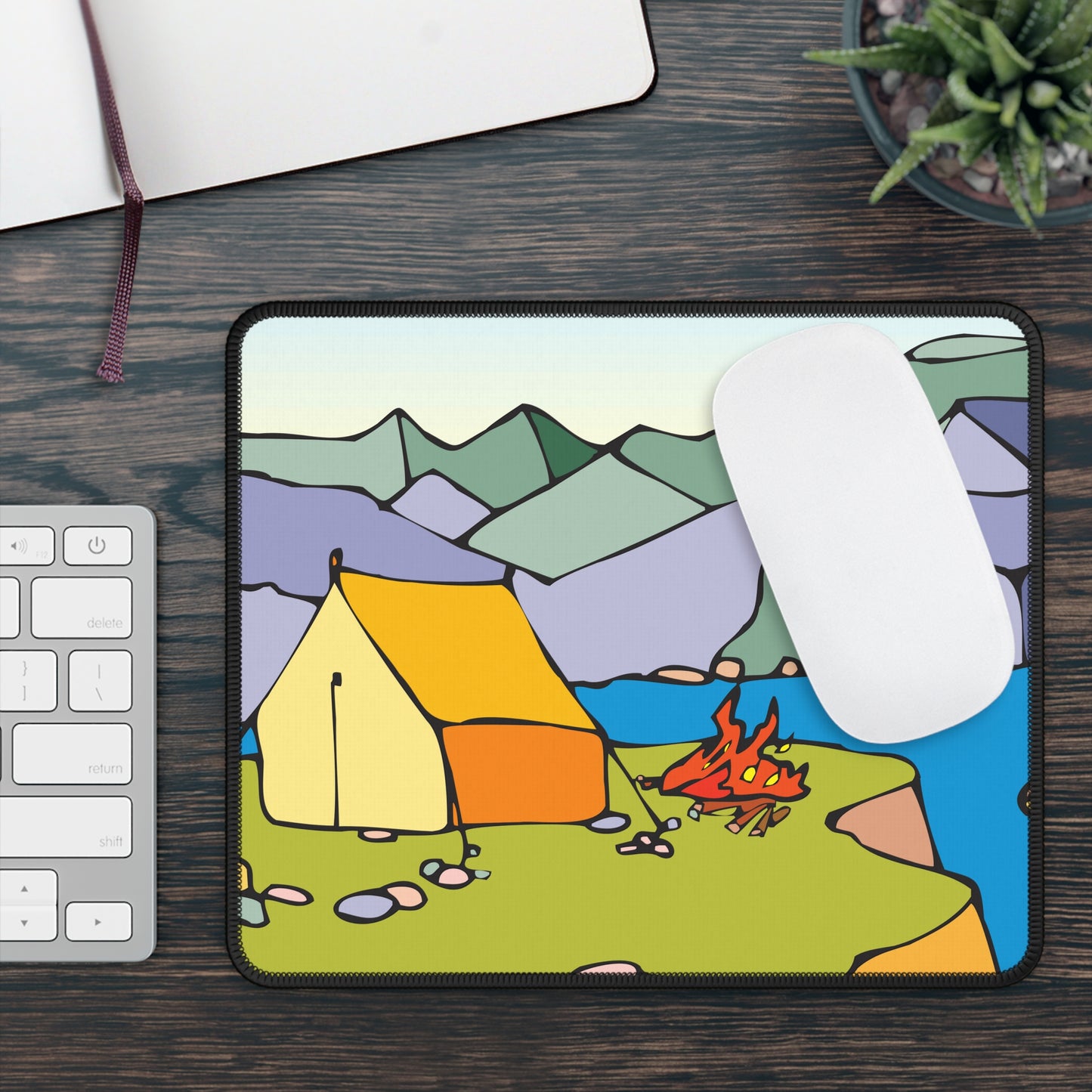 Minimalist Camp Scene Mouse Pad – Bright Nature Design for Outdoor Fans