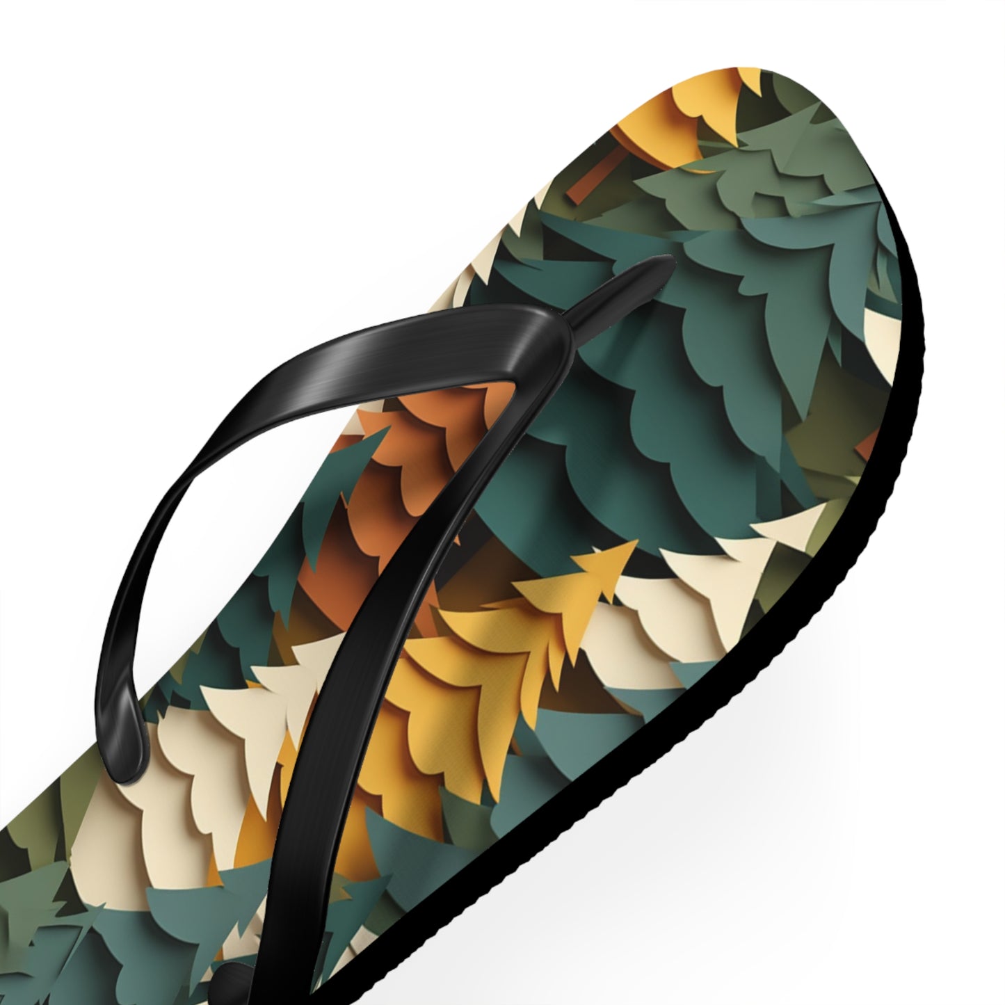 Fall Forest Flip Flops – Paper-Cut Tree Print Summer Sandals