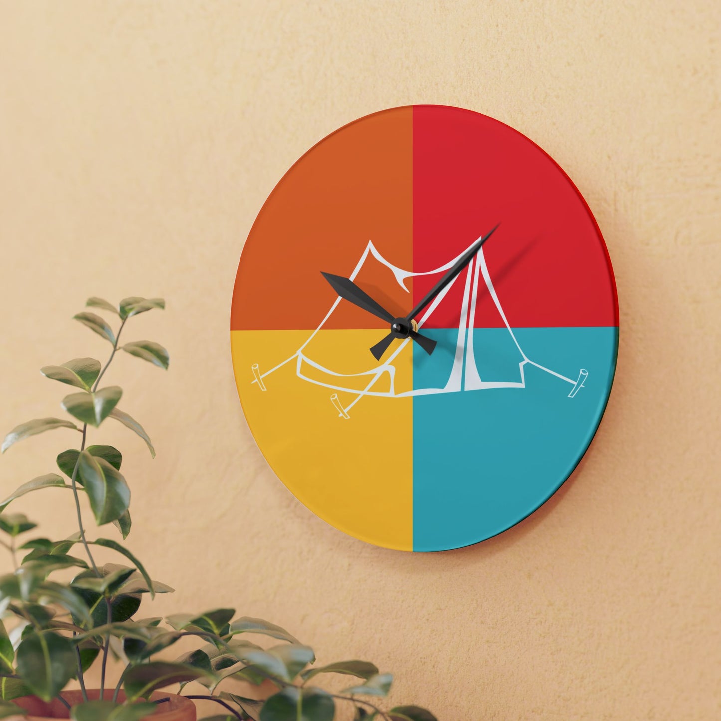 Retro Tent Wall Clock – Minimalist Outdoor-Inspired Decor
