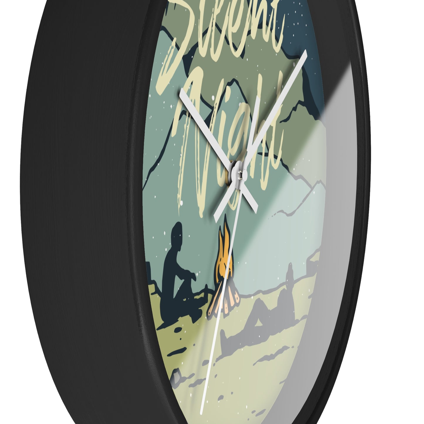 Camping wall clock hands close-up