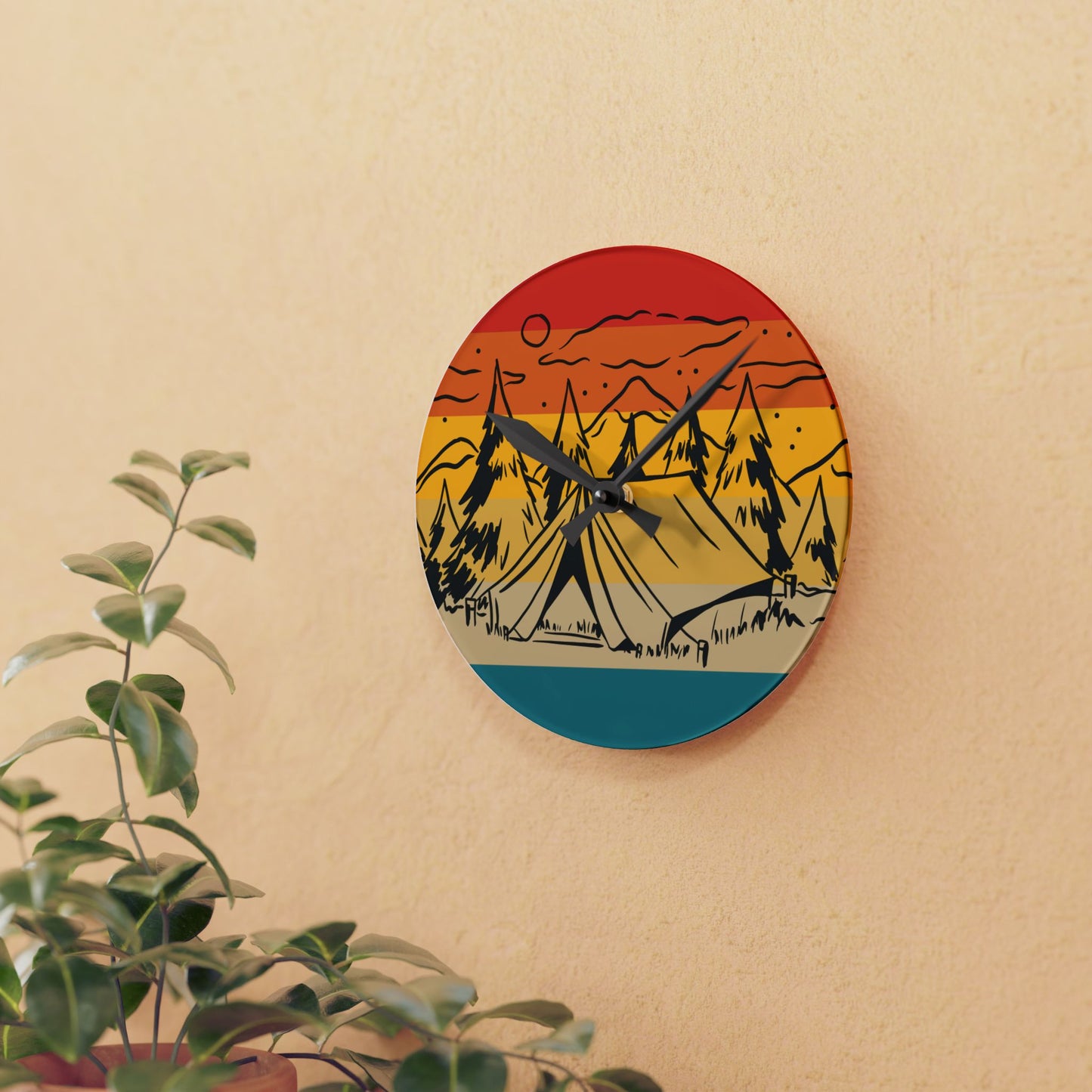 Vintage Forest Wall Clock – Retro Nature Art for Outdoor Enthusiasts