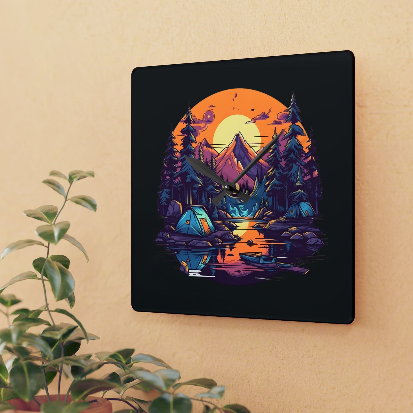 Sunset Summit Wall Clock – Scenic Nature Art for Hikers & Wilderness Lovers