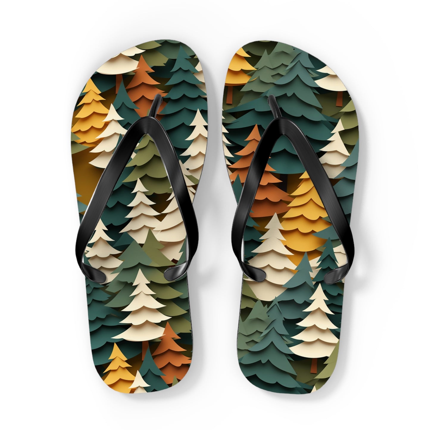 Fall Forest Flip Flops – Paper-Cut Tree Print Summer Sandals