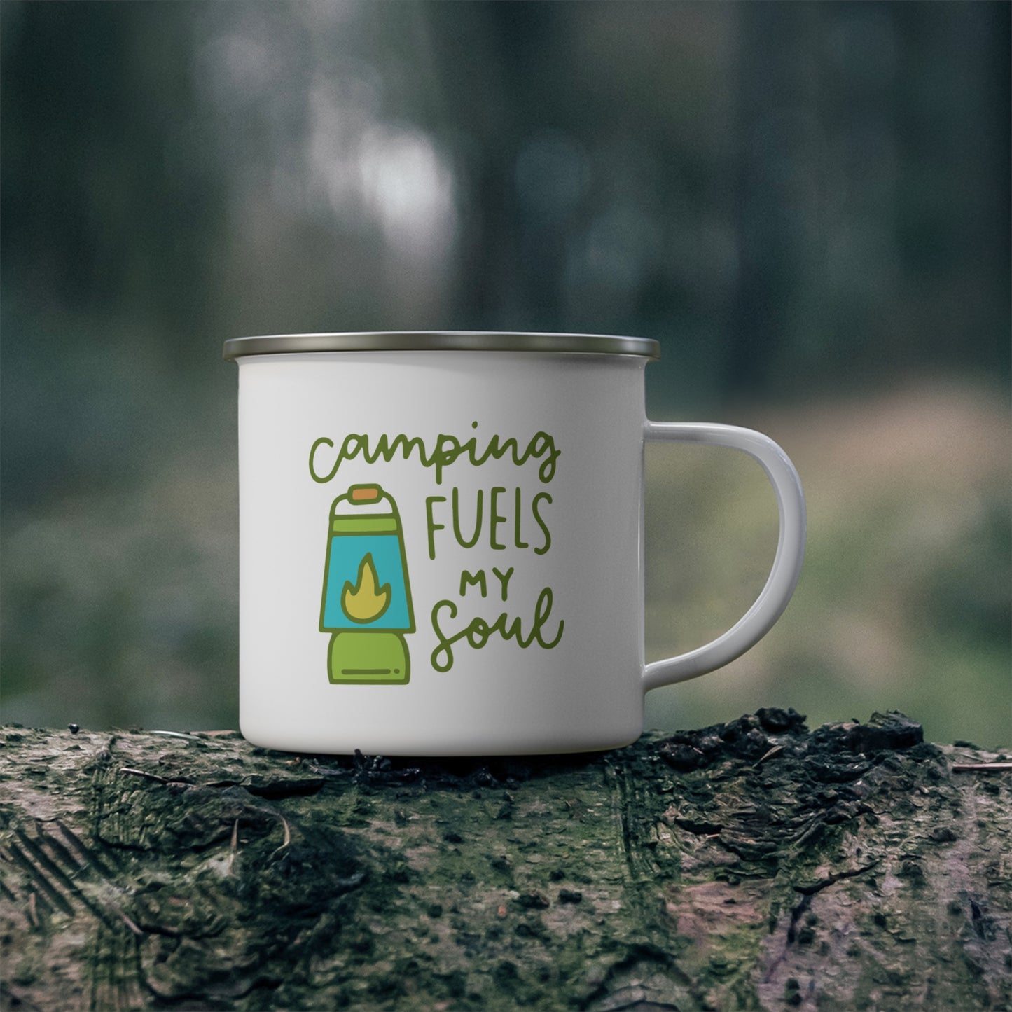 Camping Fuels My Soul Enamel Mug – Inspirational 12oz Cup for Outdoor Adventures