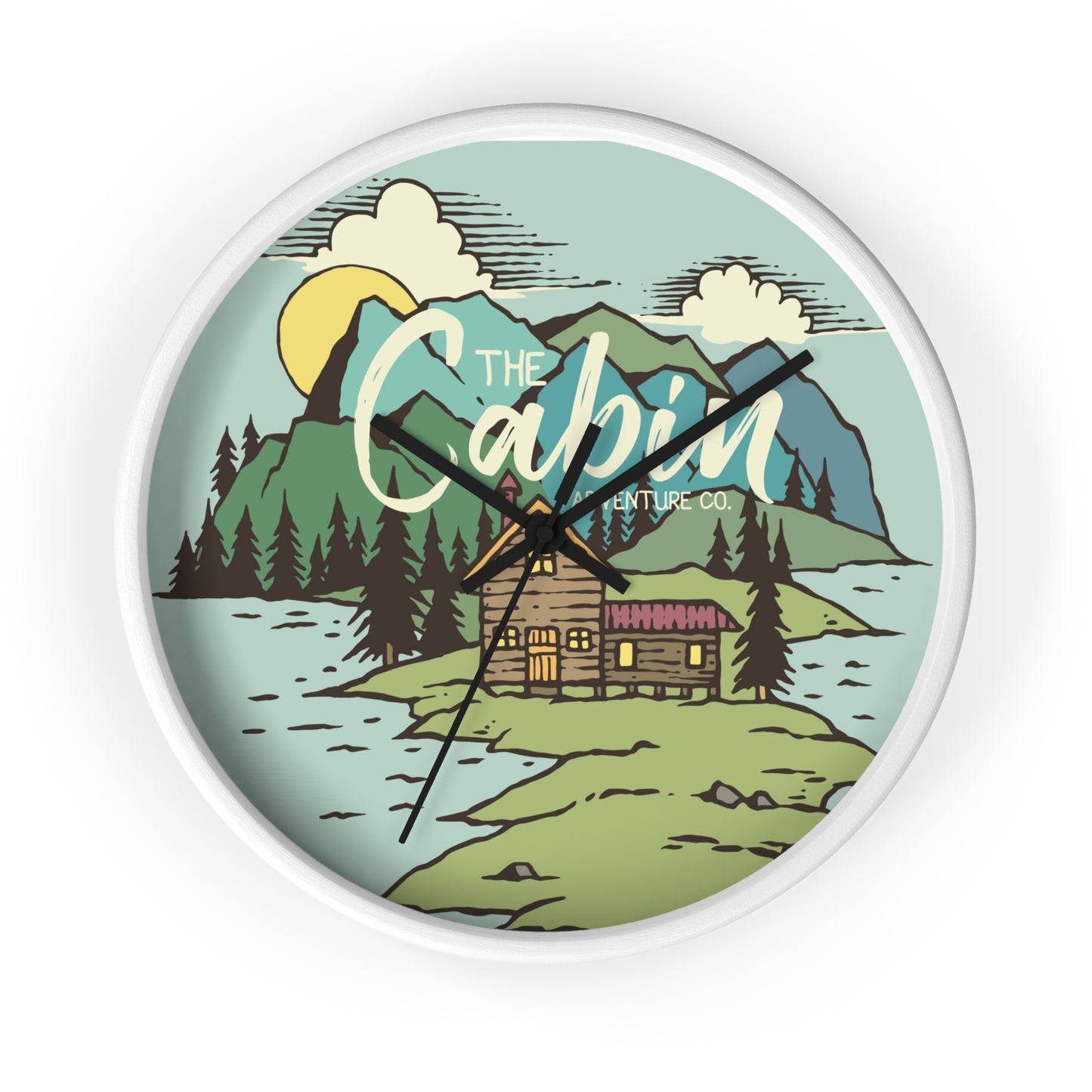 Rustic Cabin Adventure Wall Clock – Mountain Cabin Decor for Nature Lovers