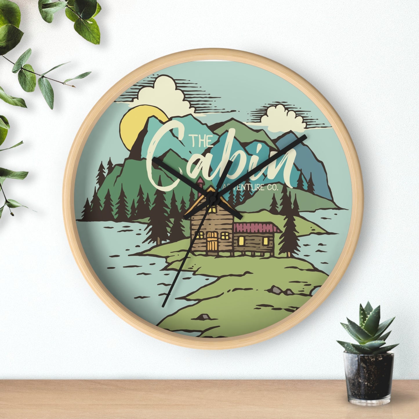 Rustic Cabin Adventure Wall Clock – Mountain Cabin Decor for Nature Lovers