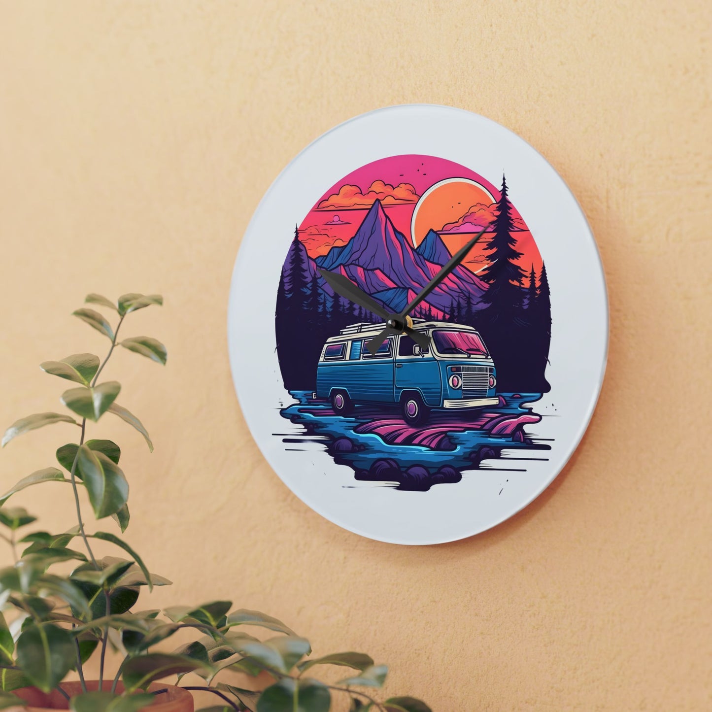 Van Life Adventure Wall Clock – Retro Travel Art for Free Spirits