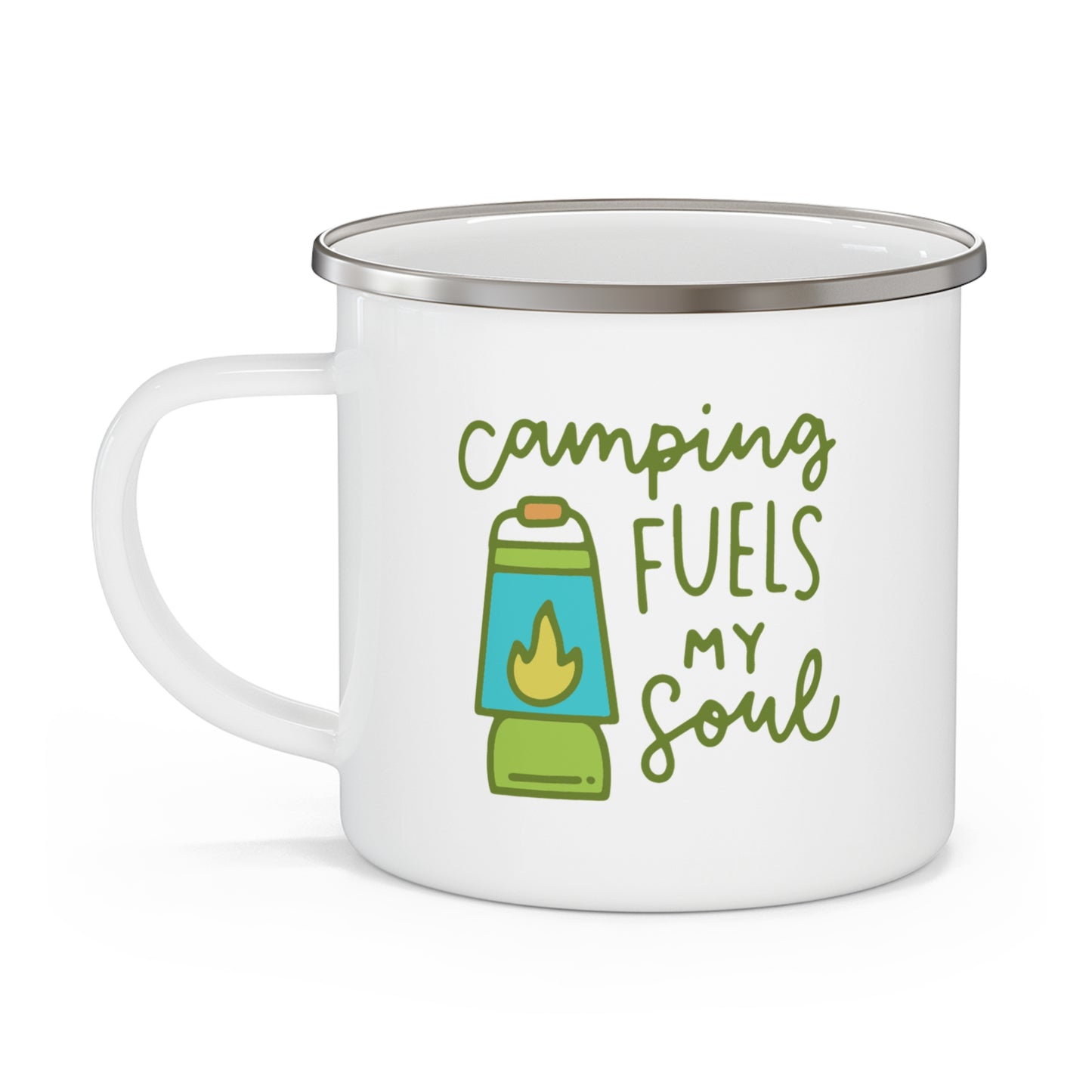 Camping Fuels My Soul Enamel Mug – Inspirational 12oz Cup for Outdoor Adventures