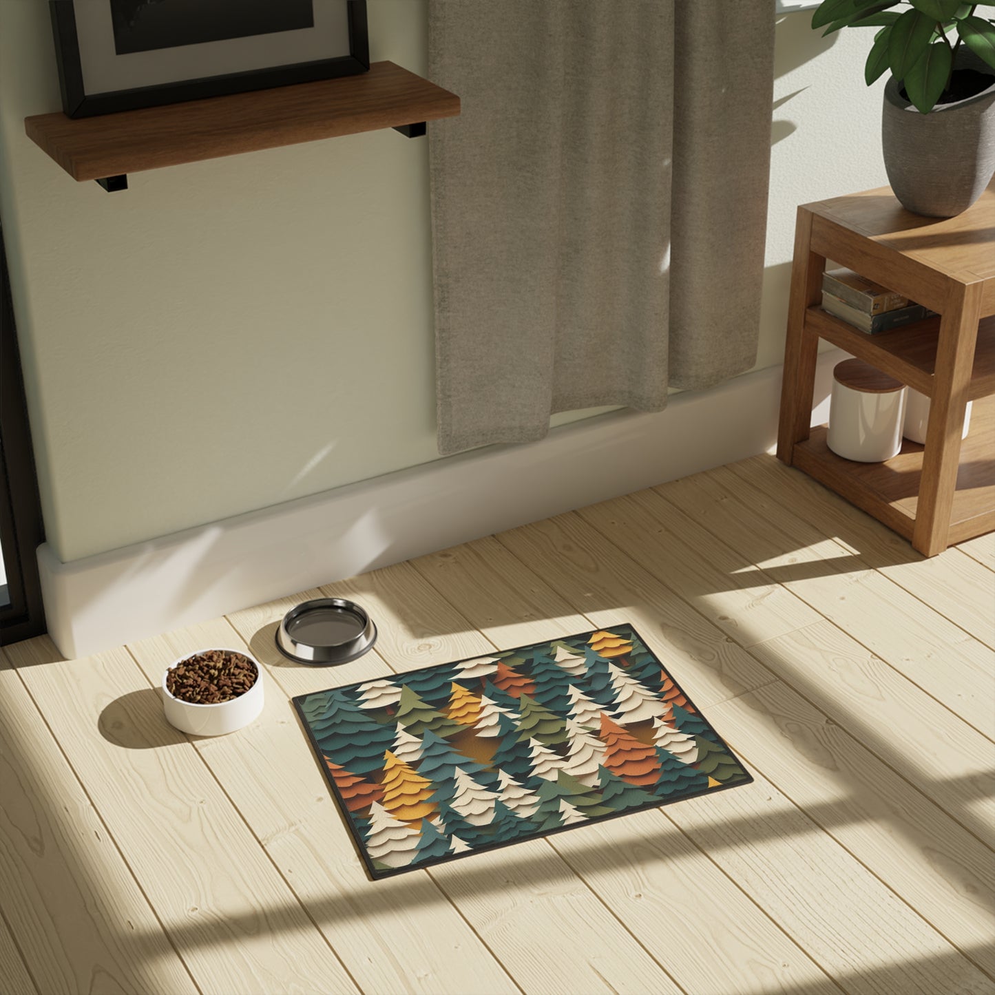 Modern Forest Pet Mat – Non-Slip Tree Pattern Feeding Mat for Cats & Dogs