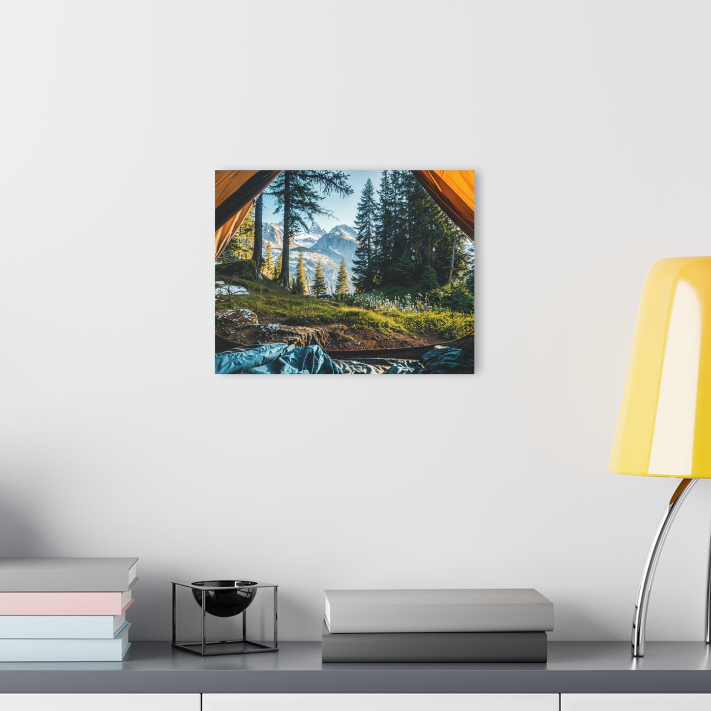 Mountain View from Tent Acrylic Wall Art – Adventure Landscape Print