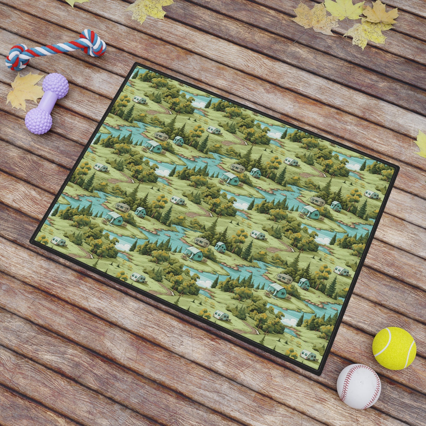 Camping-Themed Pet Feeding Mat – Non-Slip 18x24" Dog & Cat Placemat