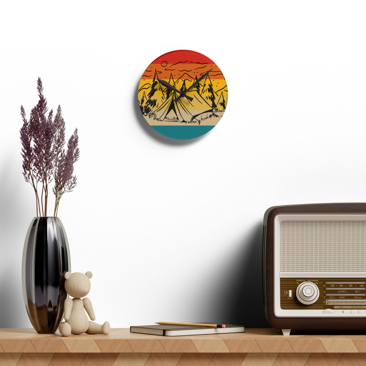 Vintage Forest Wall Clock – Retro Nature Art for Outdoor Enthusiasts